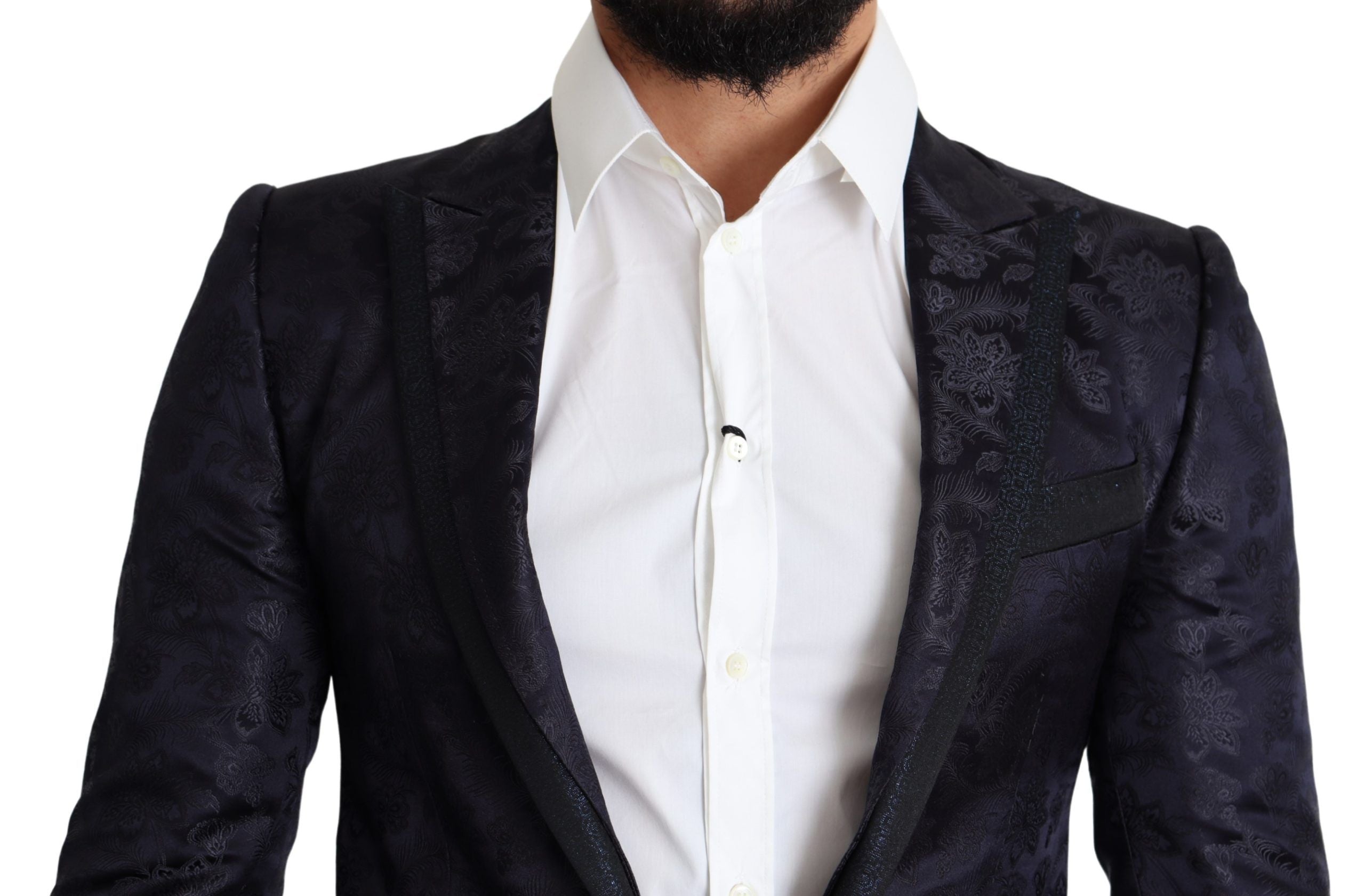 Blauwe bloemenjacquard zijden jas MARTINI Blazer
