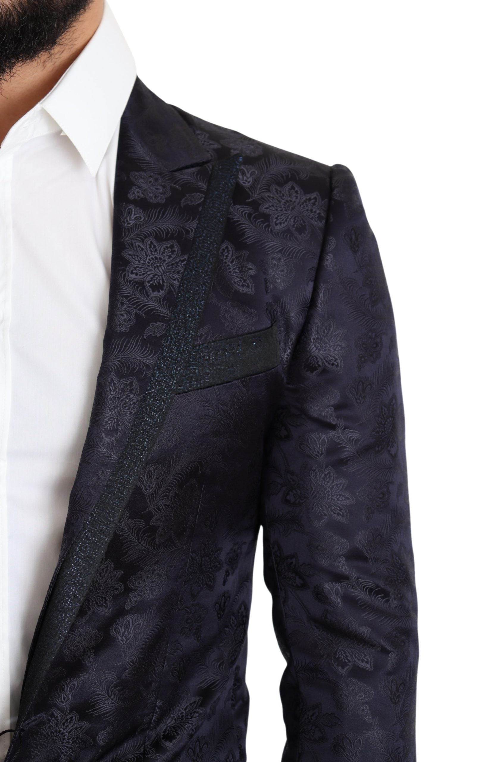 Blauwe bloemenjacquard zijden jas MARTINI Blazer