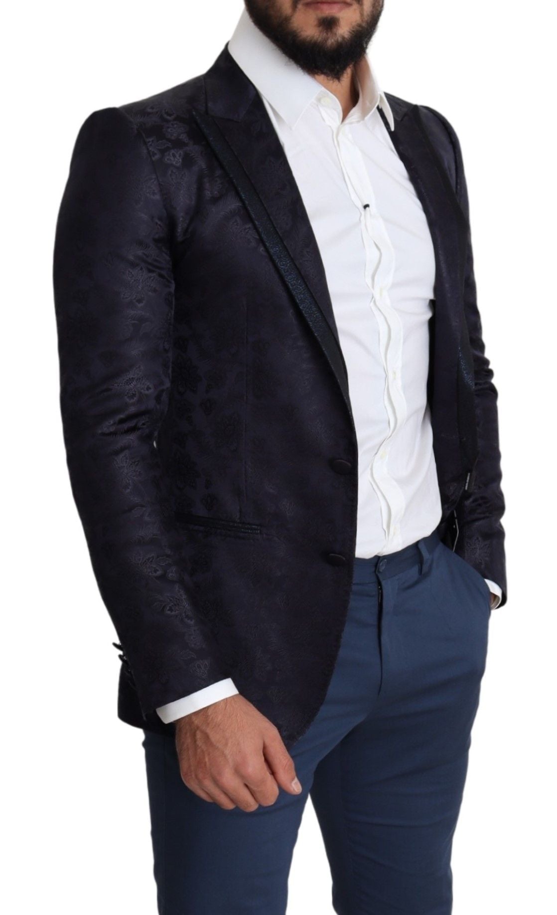 Blauwe bloemenjacquard zijden jas MARTINI Blazer