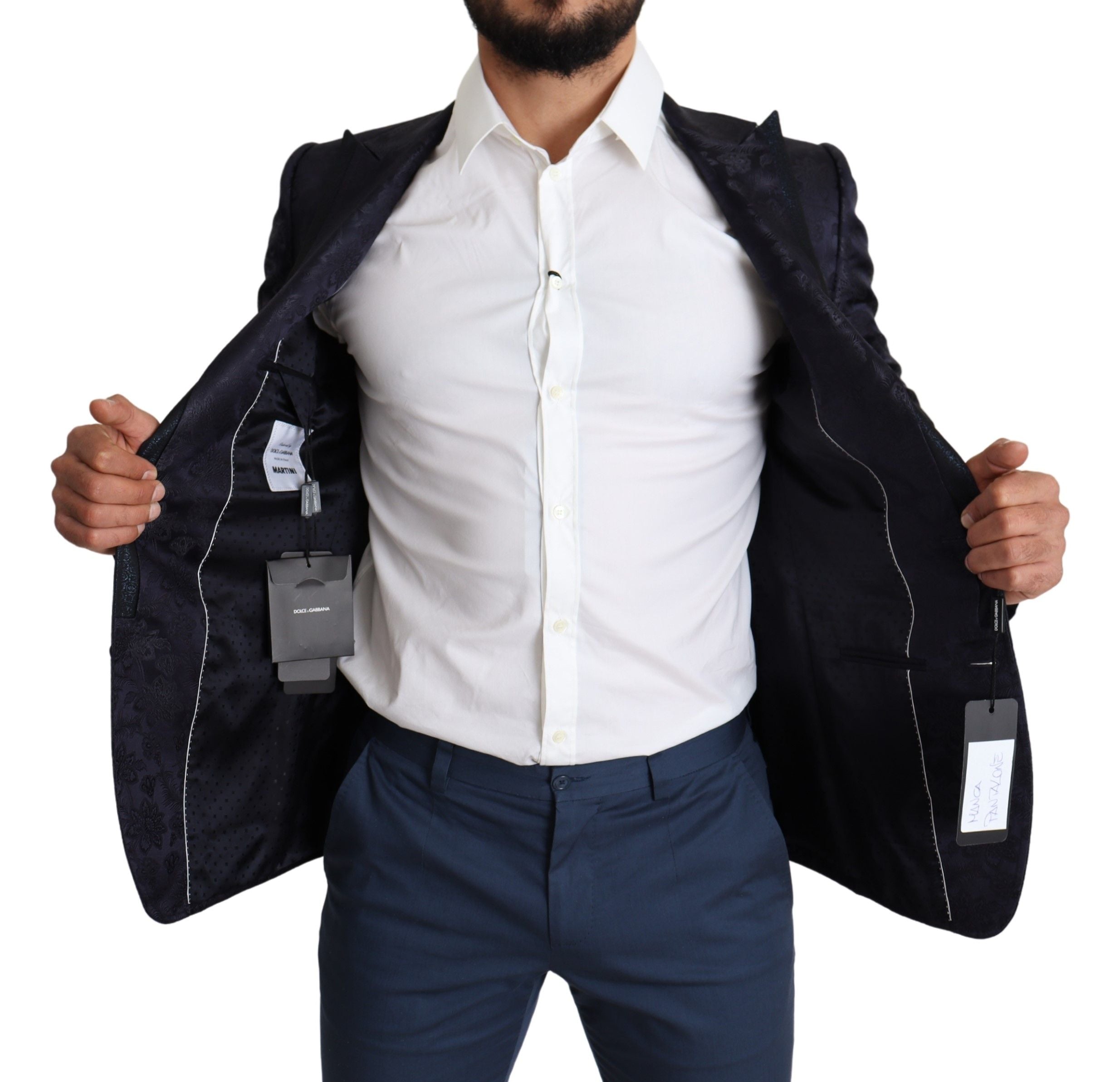 Blauwe bloemenjacquard zijden jas MARTINI Blazer