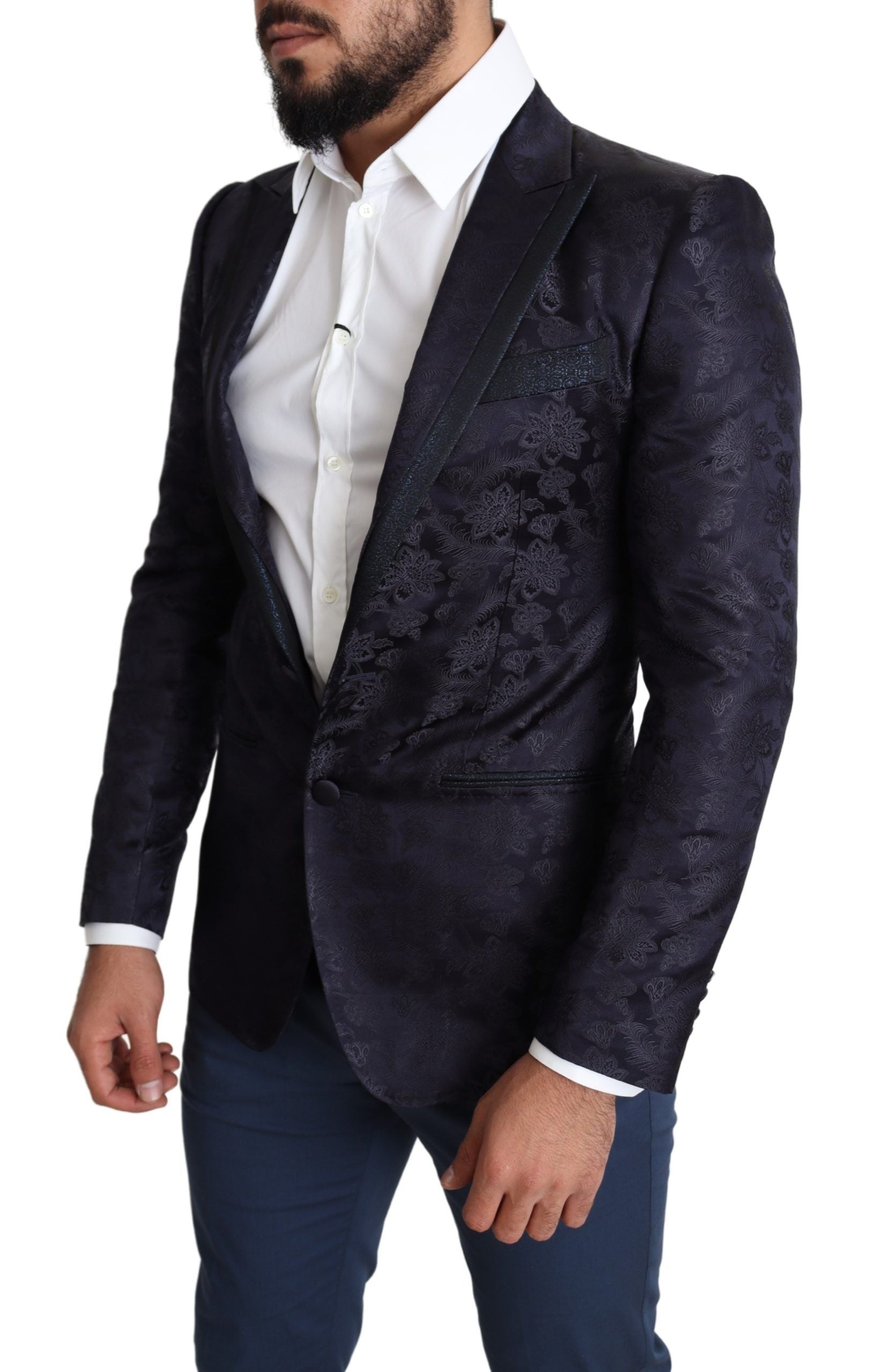 Blauwe bloemenjacquard zijden jas MARTINI Blazer