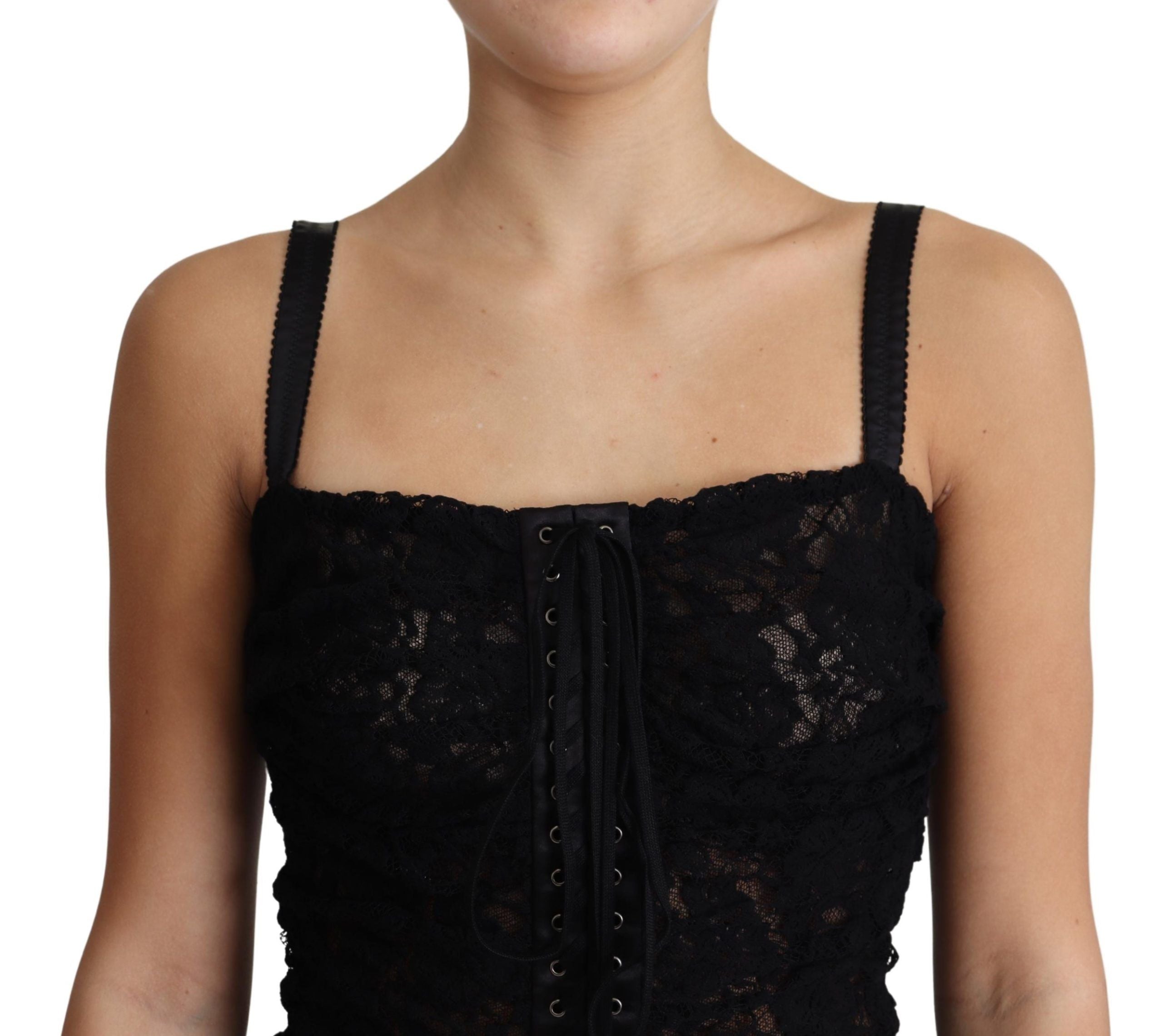 Zwarte kanten bloemencorset bustier mini-jurk