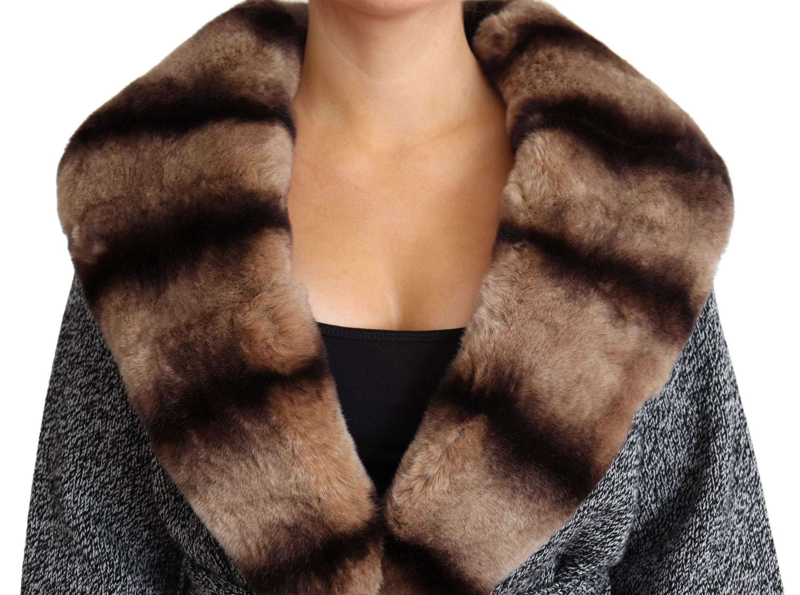 Grijze Cardigan Bontjas Kasjmier Jas