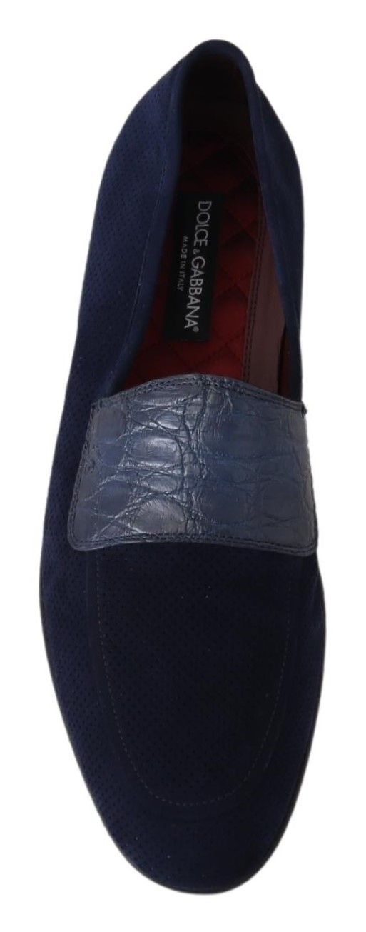 Blauwe suède Caiman loafers pantoffels