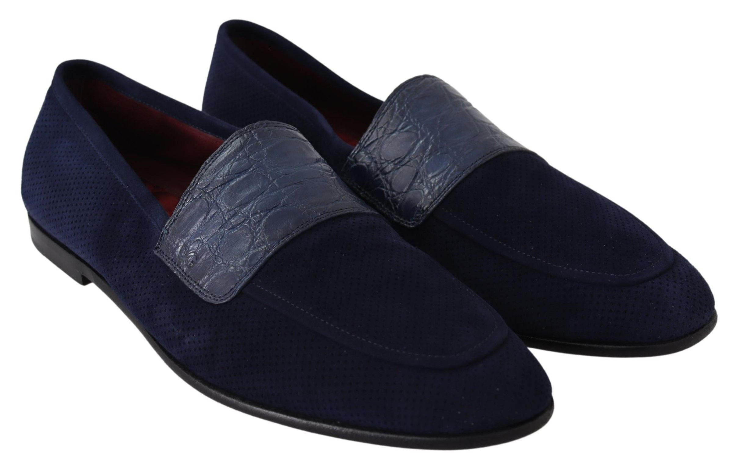Blauwe suède Caiman loafers pantoffels