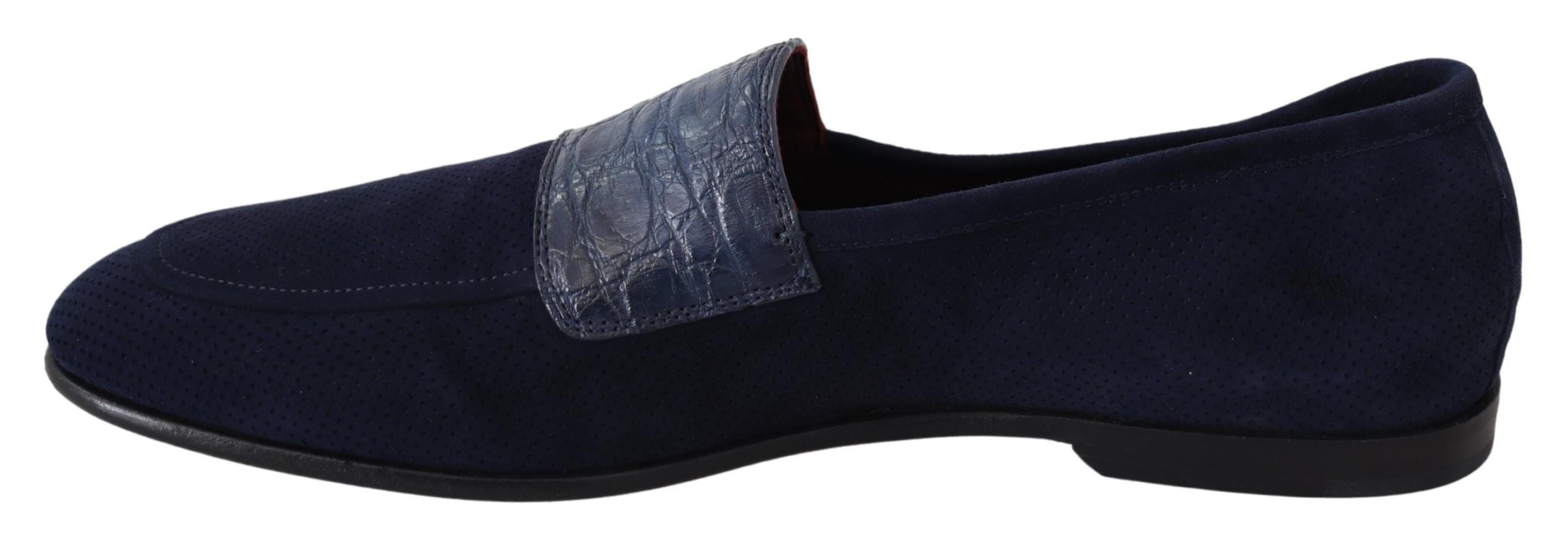 Blauwe suède Caiman loafers pantoffels