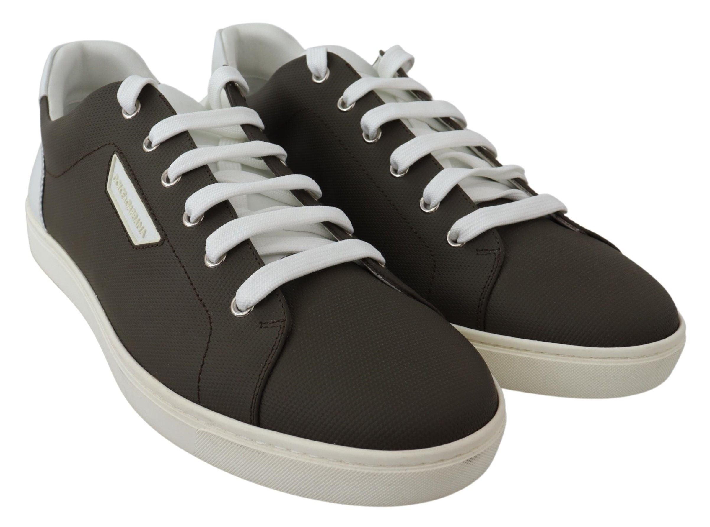 Witte groene leren lage sneakers