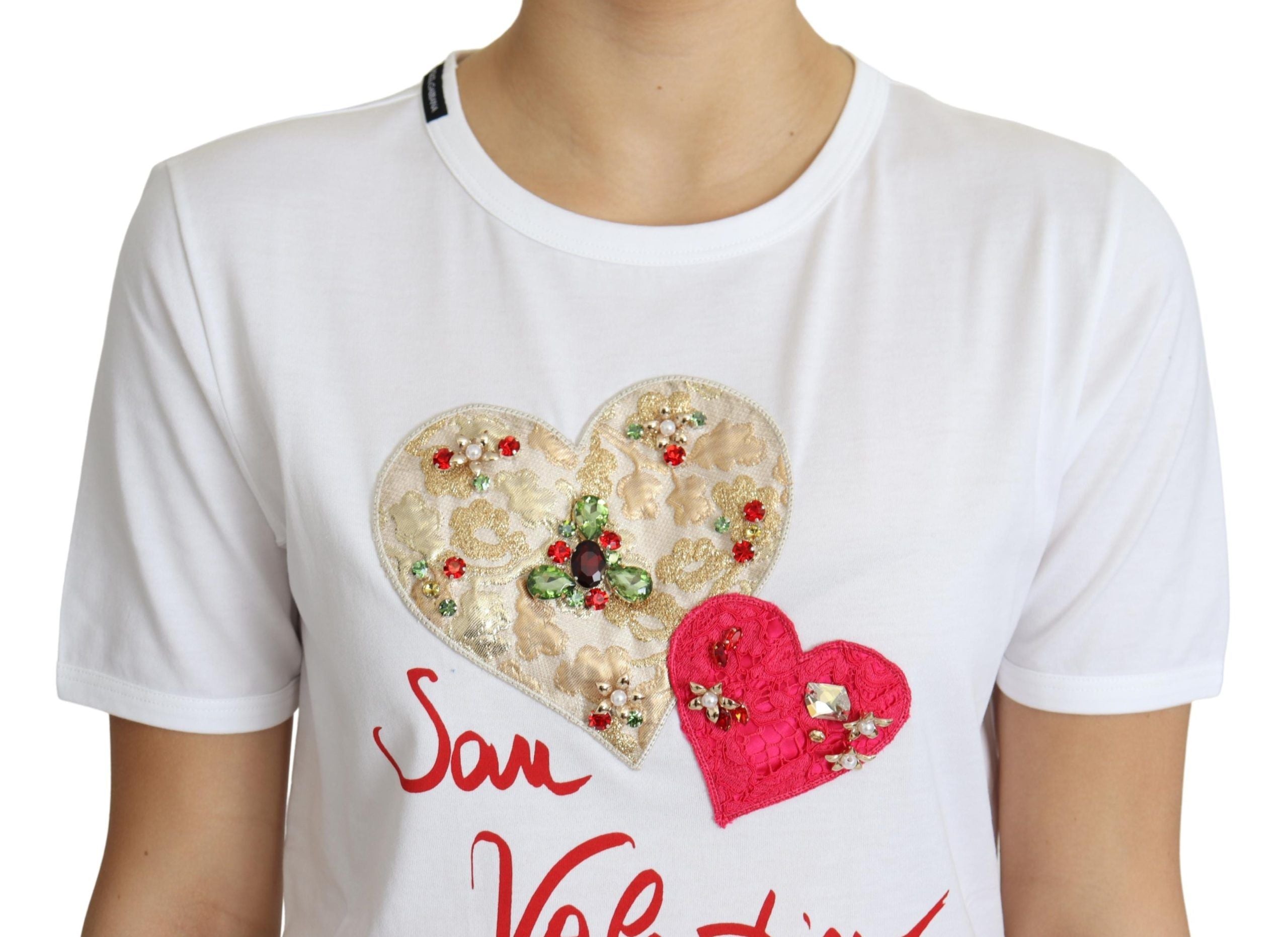 Wit San Valentino Hart Kristallen T-shirt Top