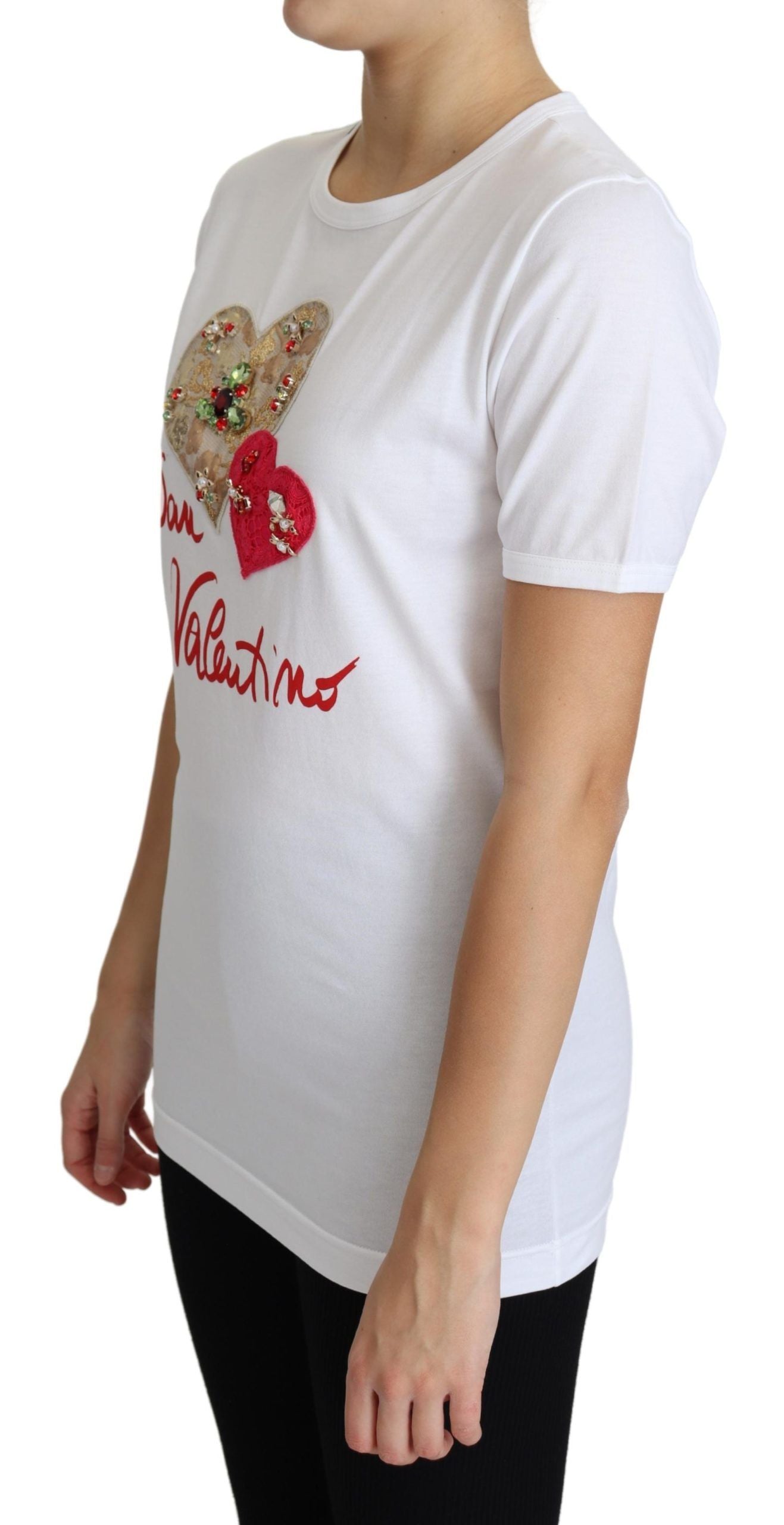 Wit San Valentino Hart Kristallen T-shirt Top