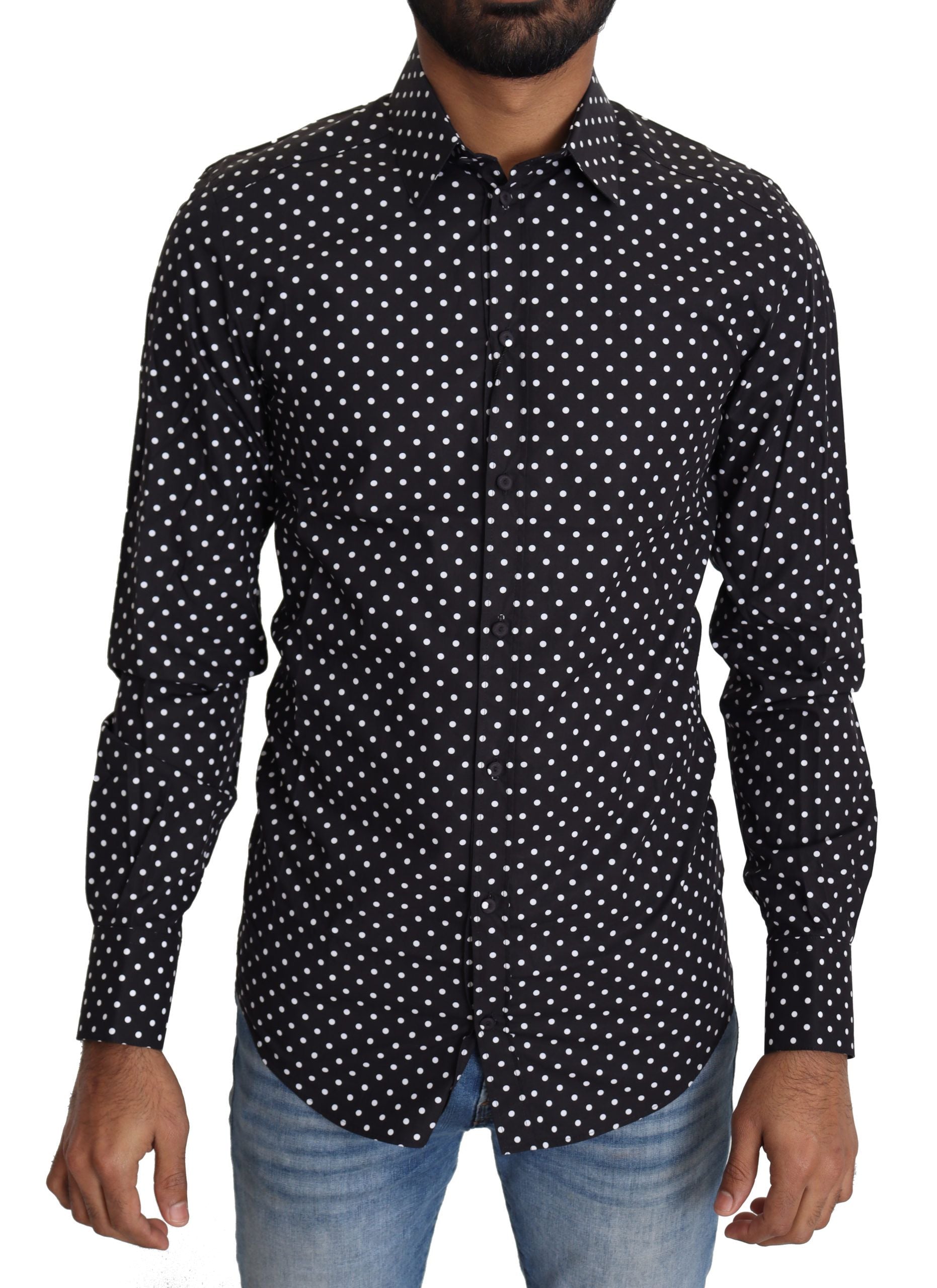 Zwart-witte stippen casual overhemd