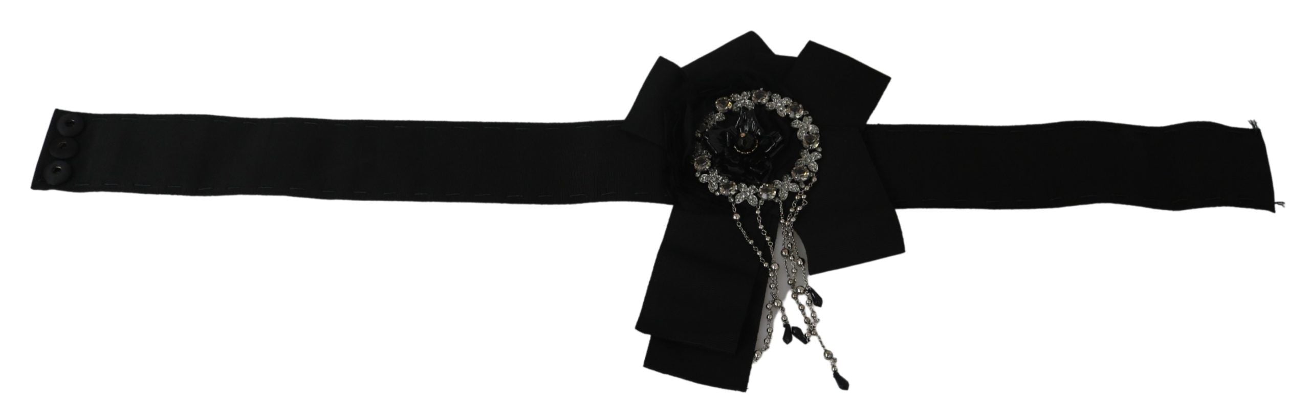 Zwarte kristallen broche brede tailleband SATORIA riem