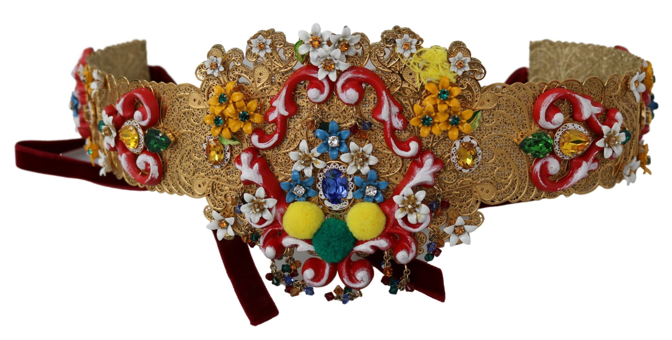 Versierde bloemenkristal brede taille gouden riem