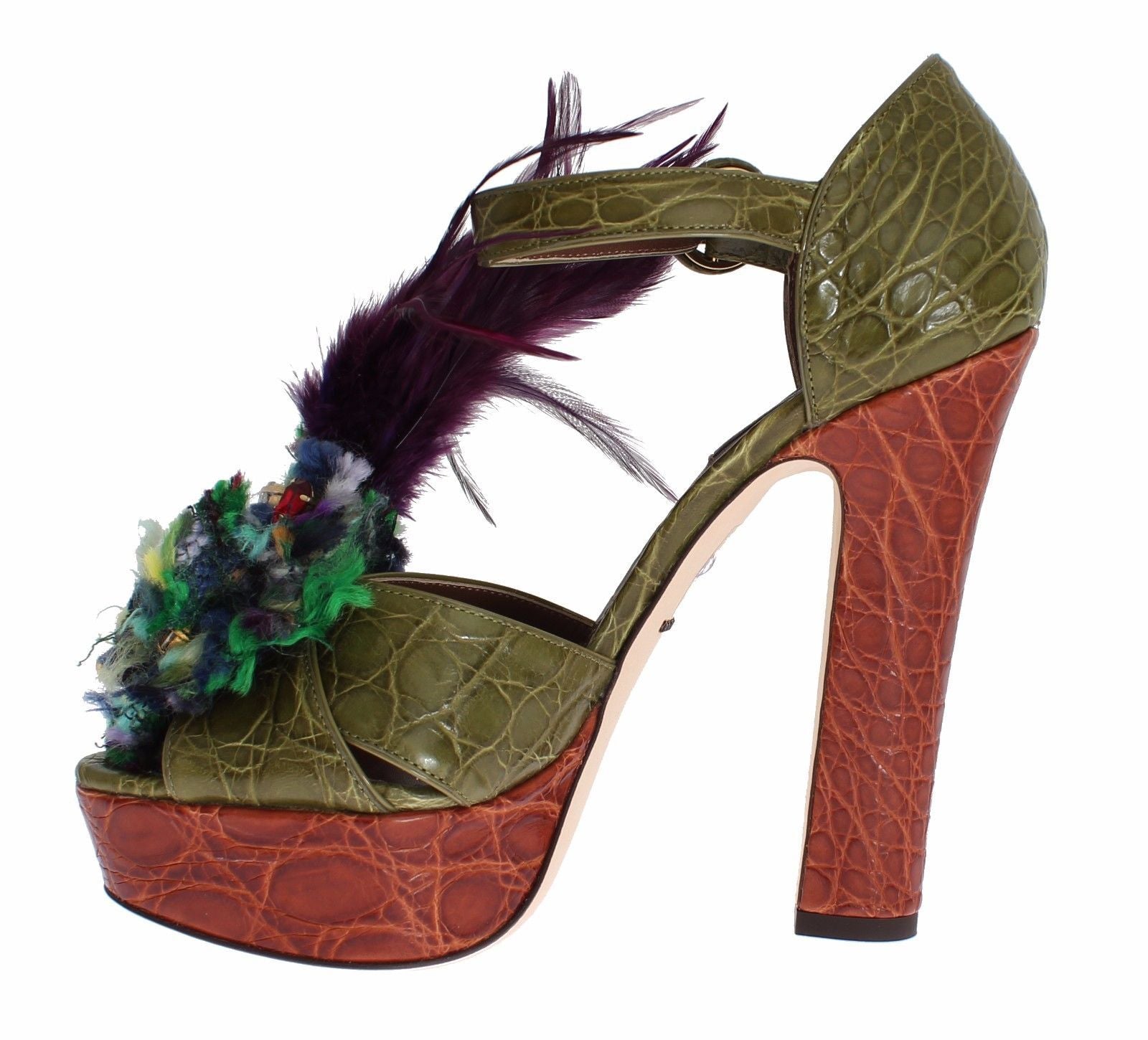 Groene leren sandalen met kristalplatform