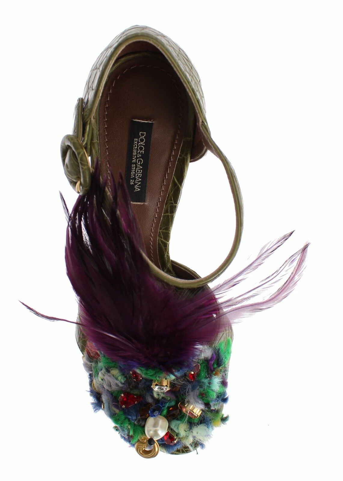 Groene leren sandalen met kristalplatform