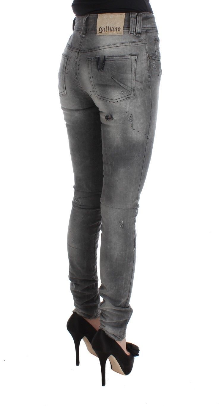 Grijs gewassen katoenen mix slim fit denim jeansbroek
