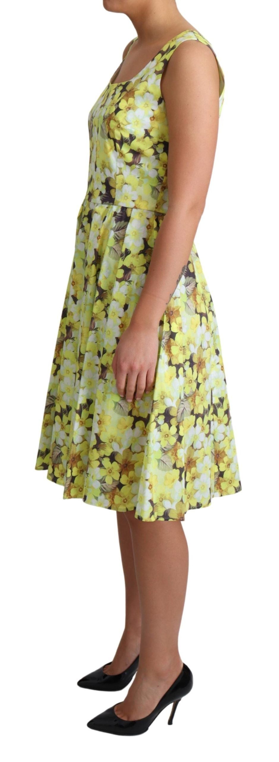 Gele katoenen stretchjurk met bloemenprint