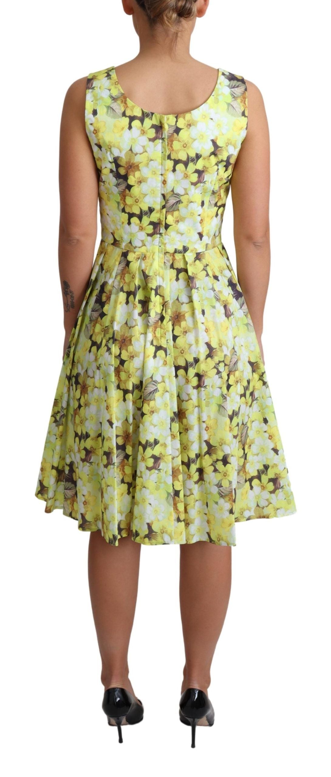 Gele katoenen stretchjurk met bloemenprint