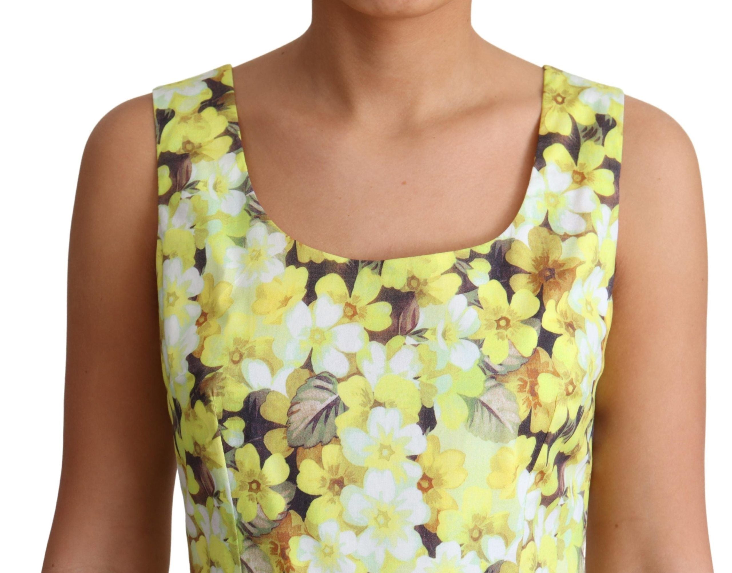 Gele katoenen stretchjurk met bloemenprint