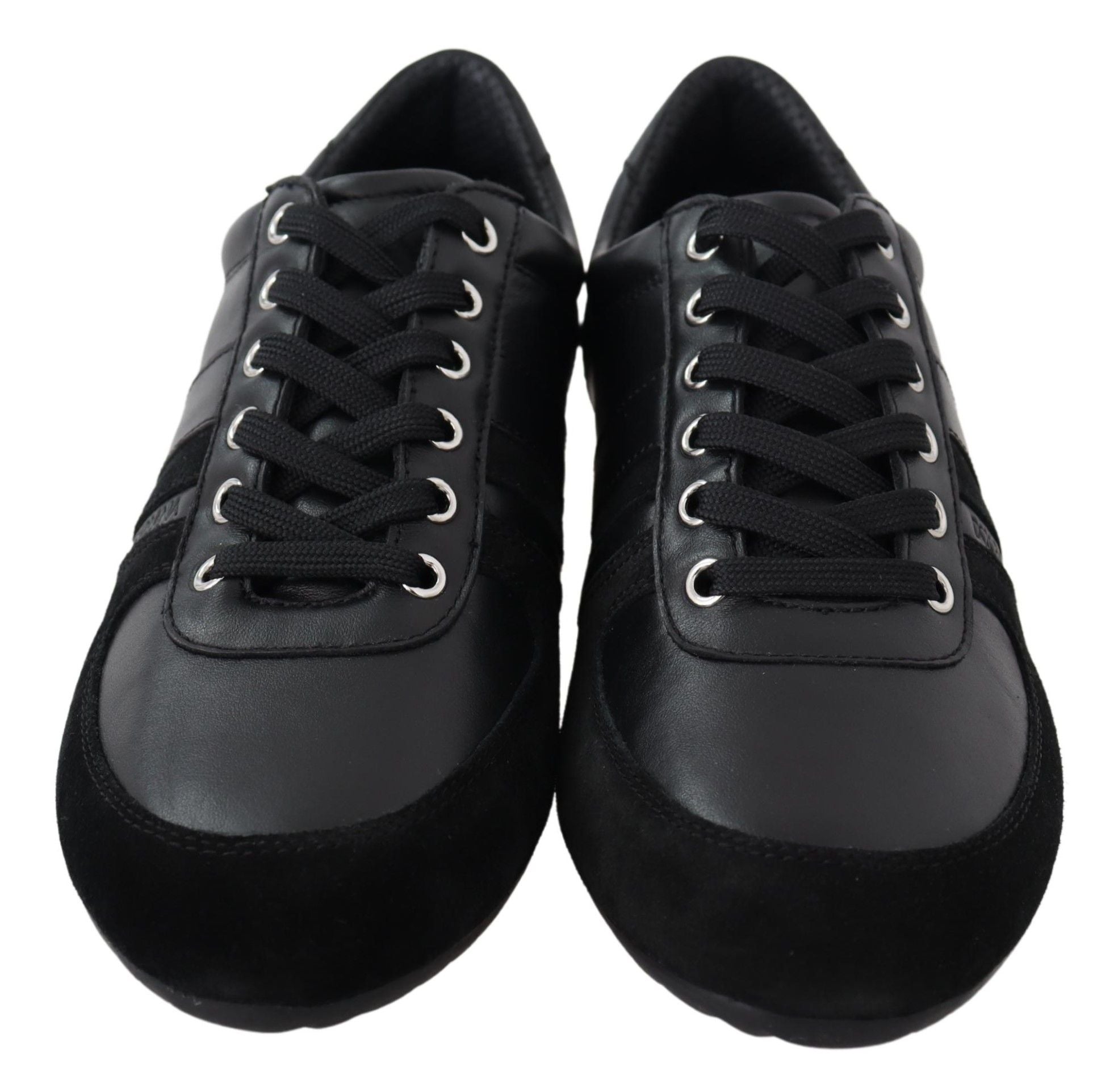 Zwarte logo leren casual sneakers