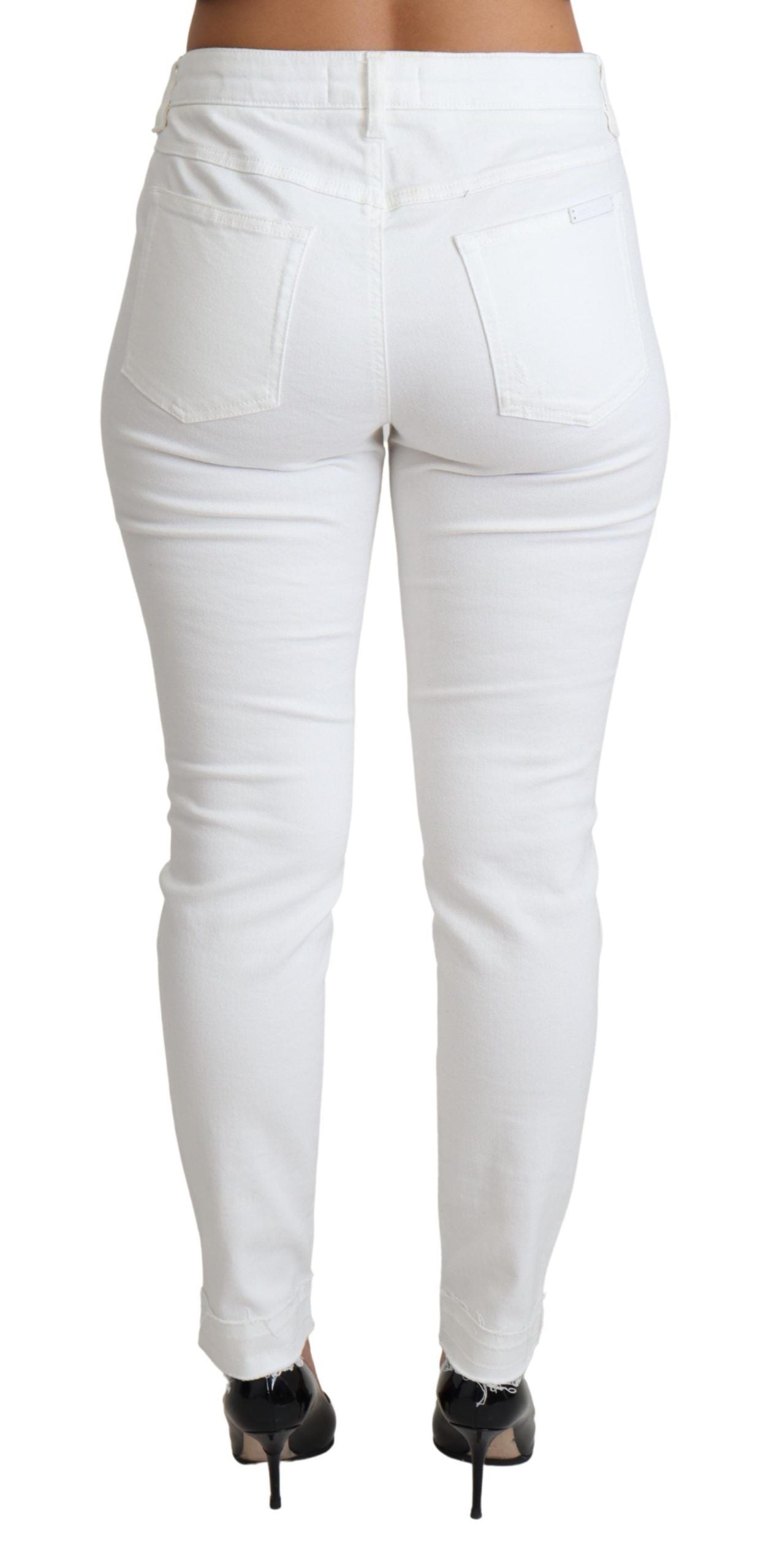 Witte gescheurde skinny denim katoenen stretchjeans