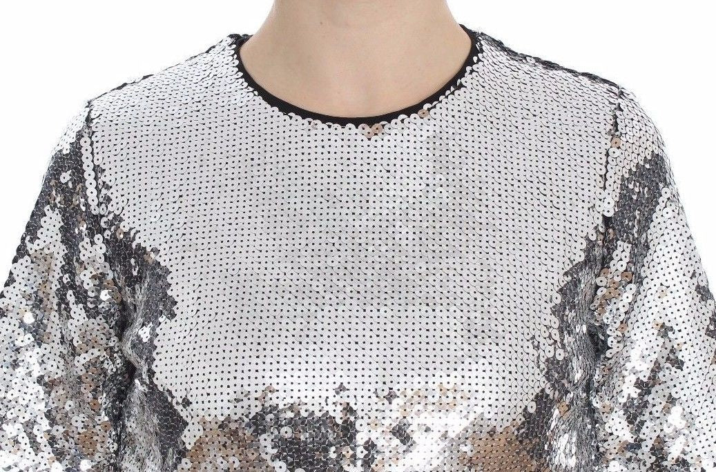 Zilveren blouse met ronde hals en pailletten, T-shirttop