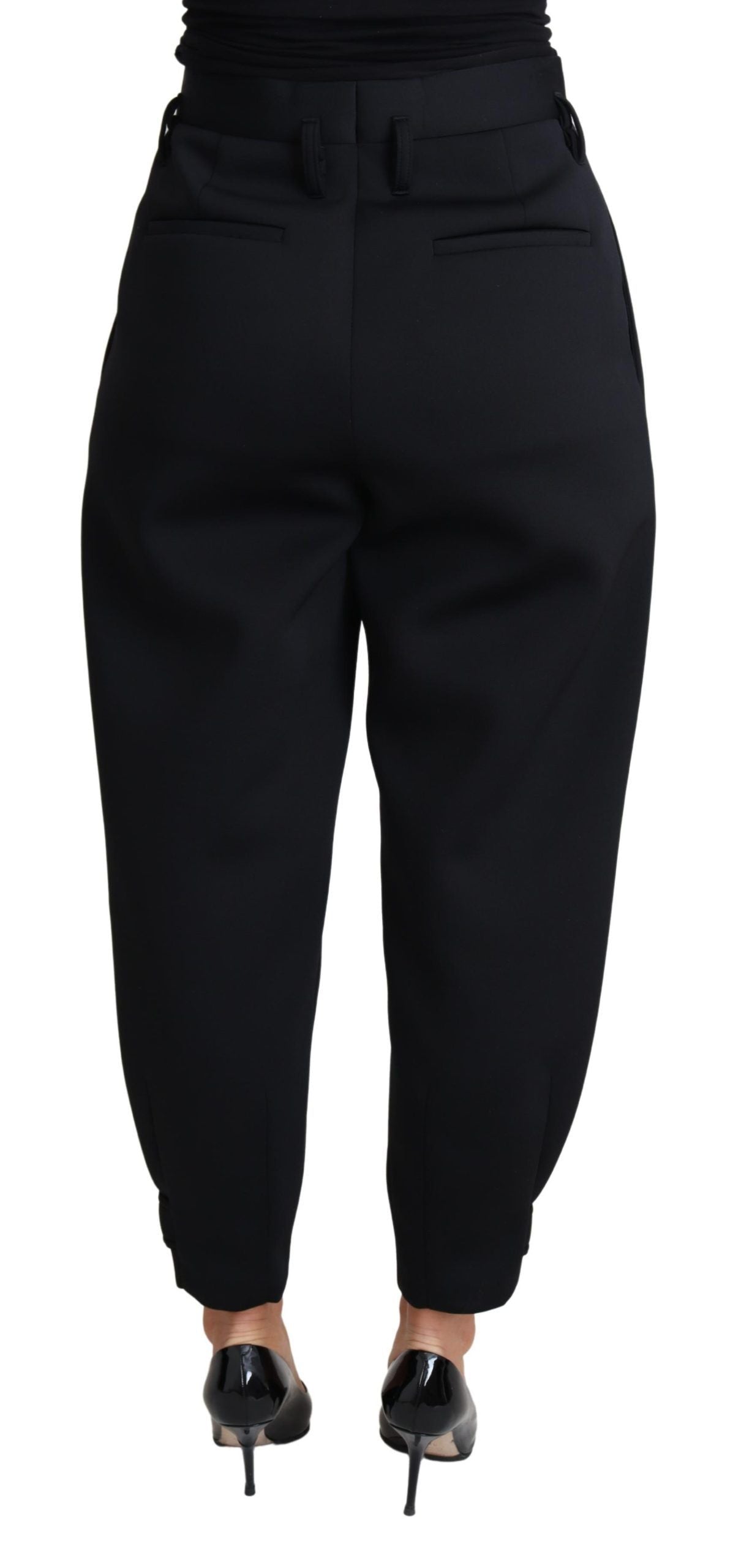 Zwarte cropped jurk met hoge taille en polyester broek