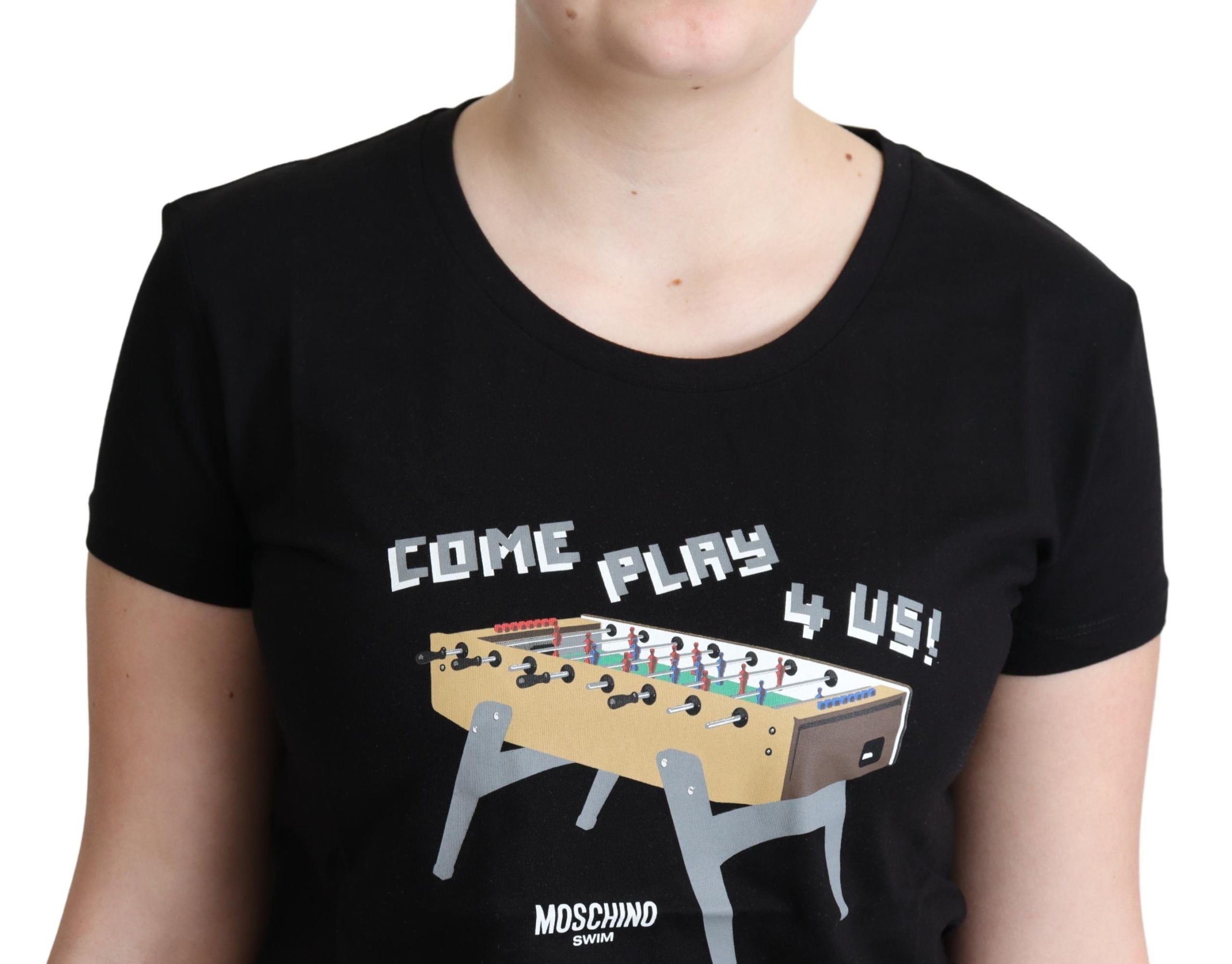 Zwarte katoenen T-shirt met print van Come Play 4 Us