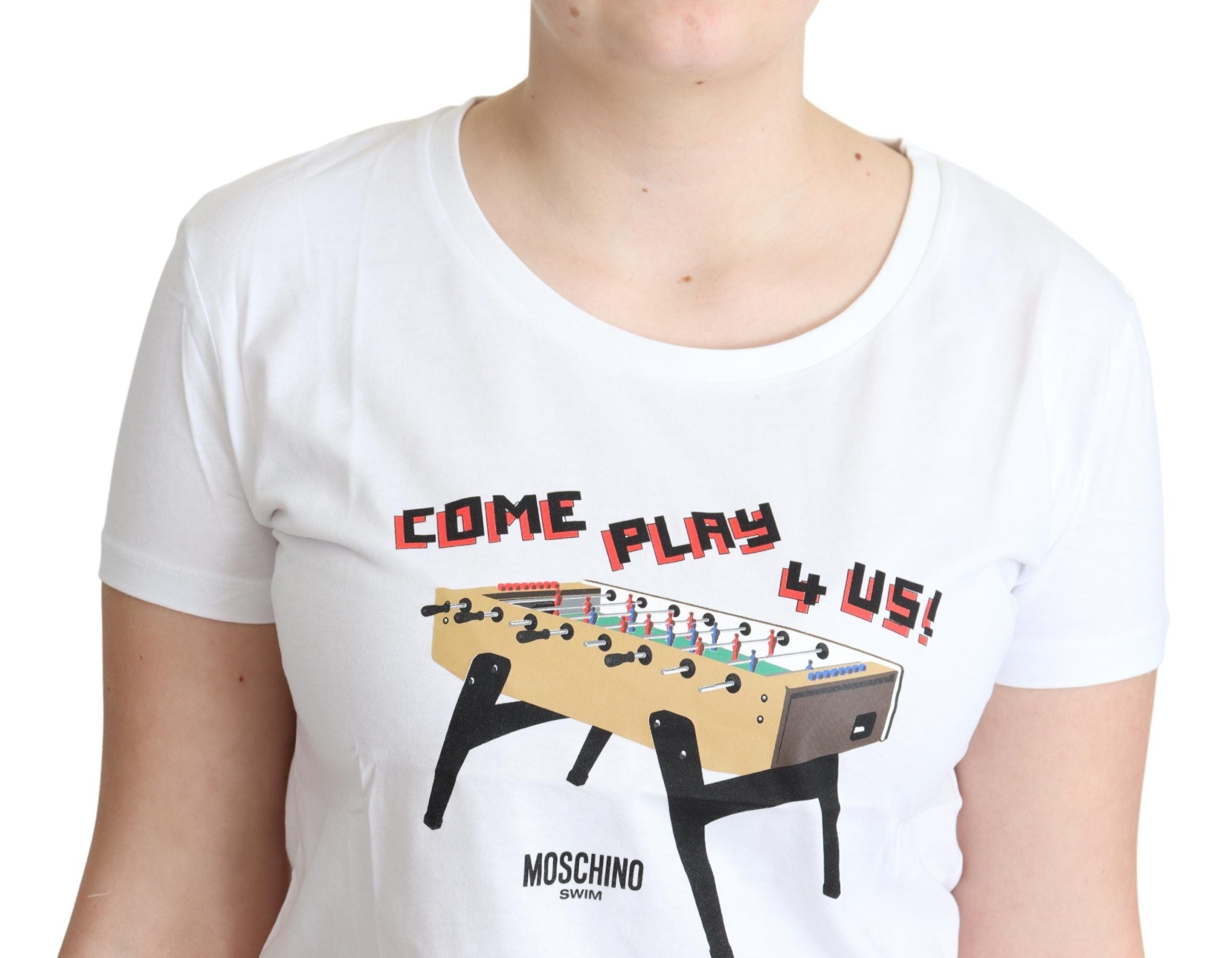 Wit katoenen T-shirt met print 'Come Play 4 Us'