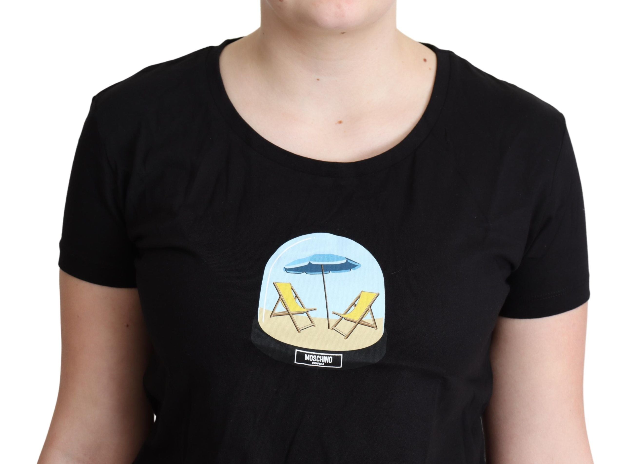 Zwart bedrukt katoenen T-shirt met korte mouwen
