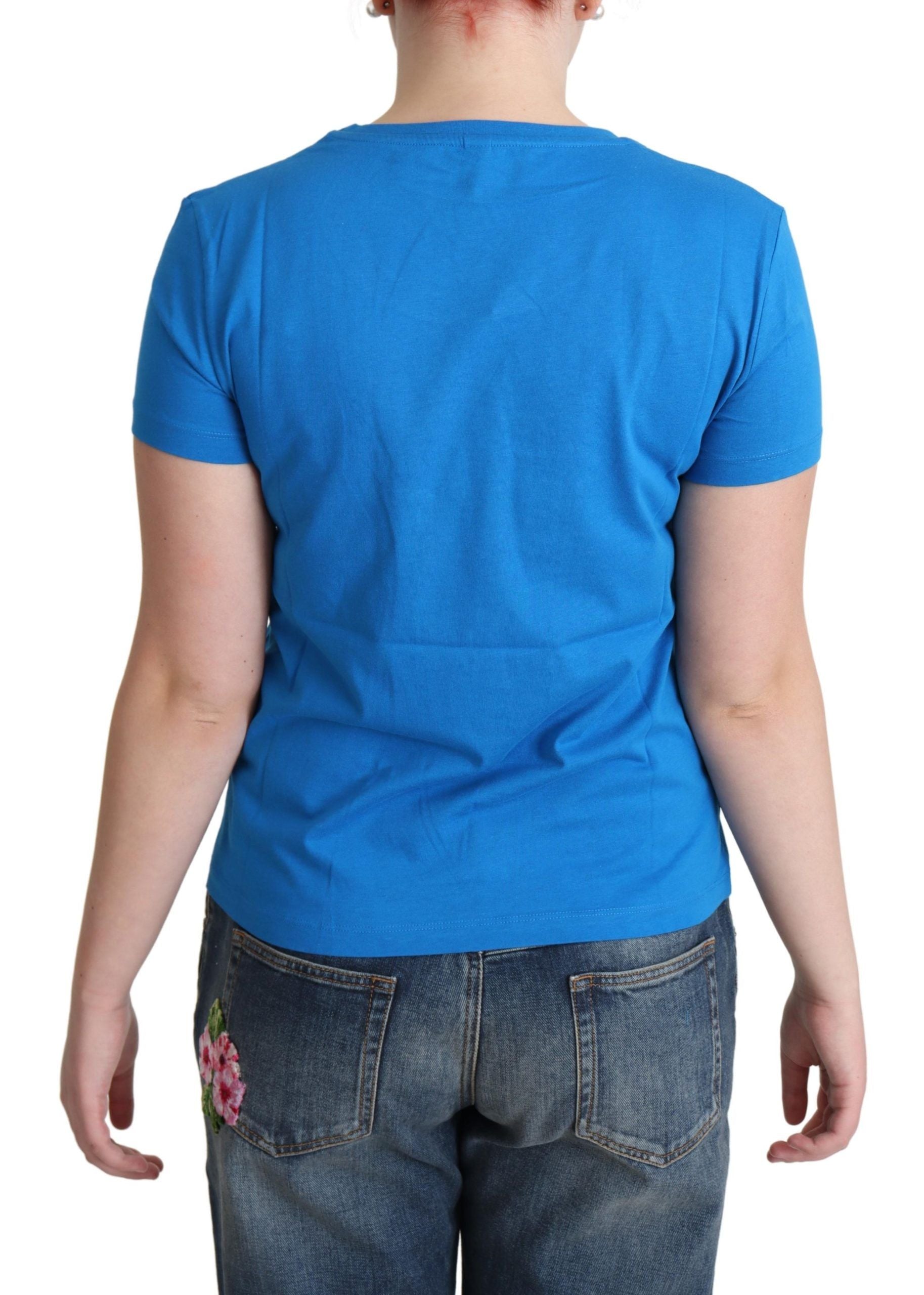 Blauw katoenen T-shirt met print 'Kom Spelen voor Ons'