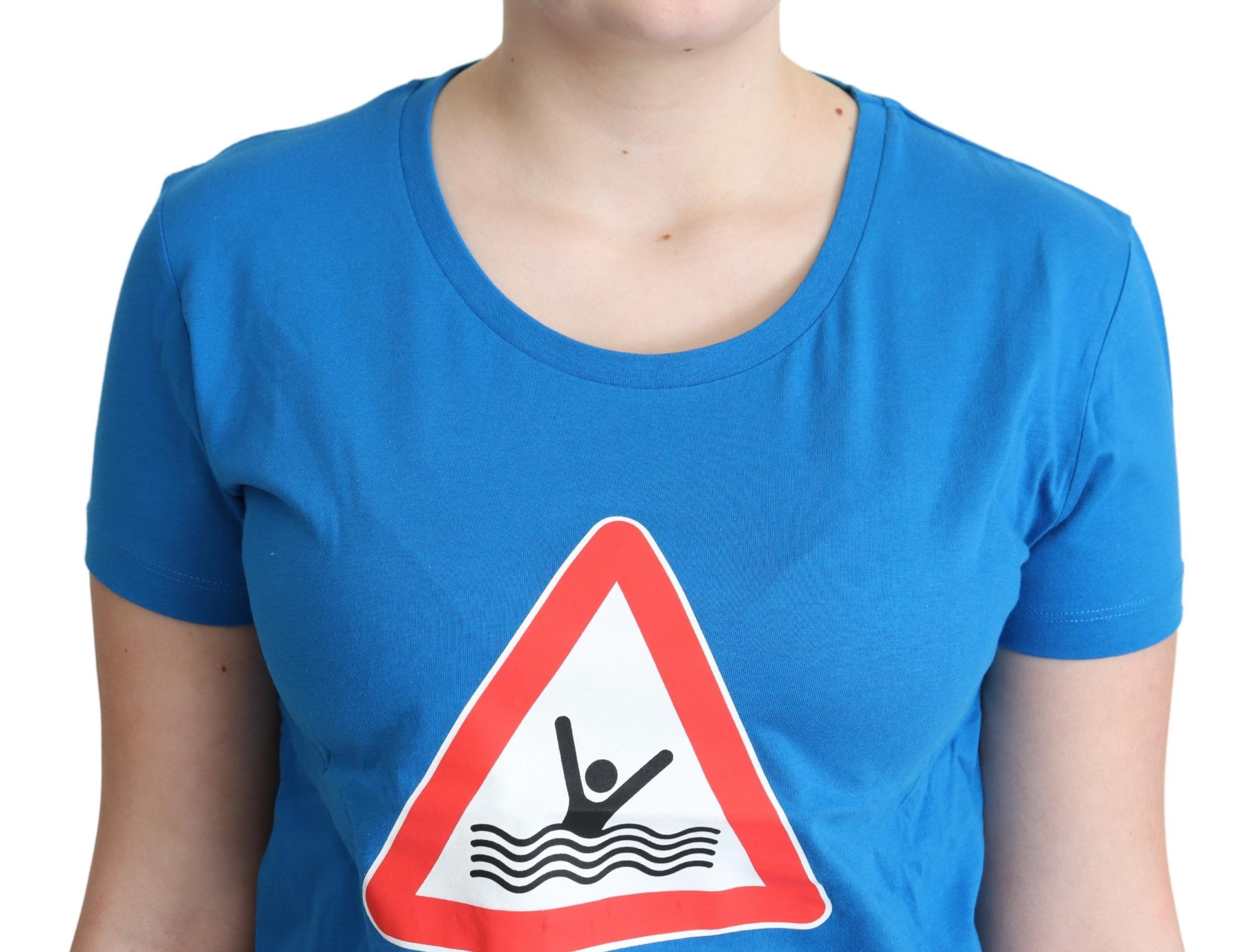 Blauw katoenen zwemshirt met grafische driehoek