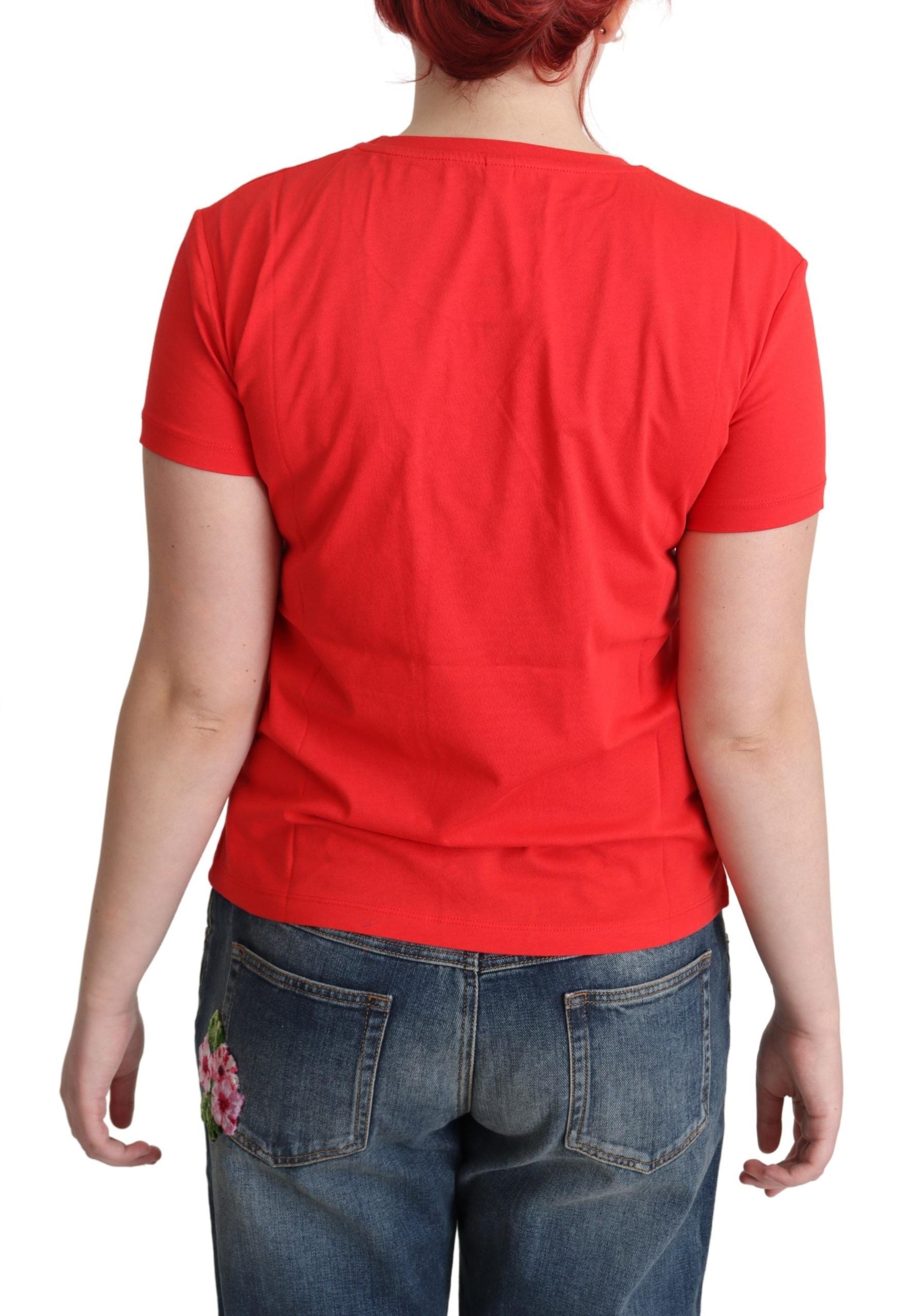 Rood katoenen zwemshirt met grafische driehoekprint