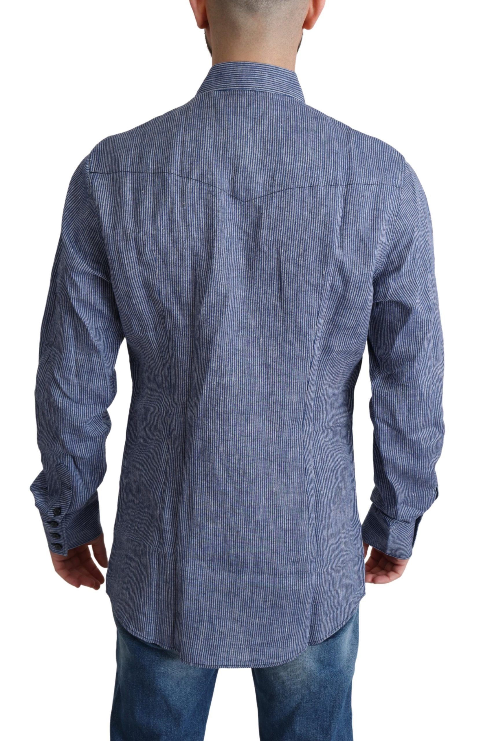 Blauwe strepen heren casual overhemd met knoopjes