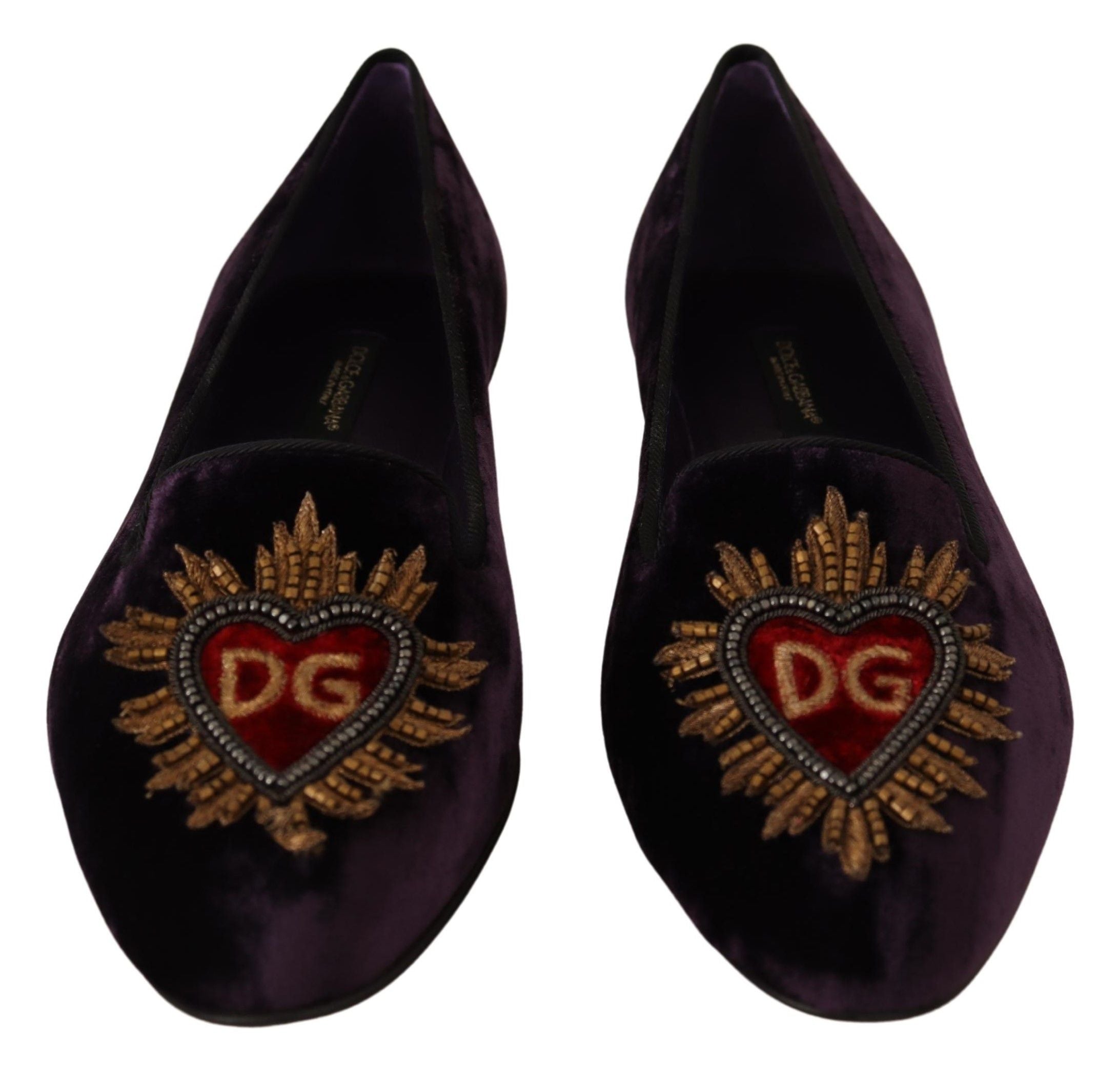 Paarse fluwelen DG hart loafers platte schoenen