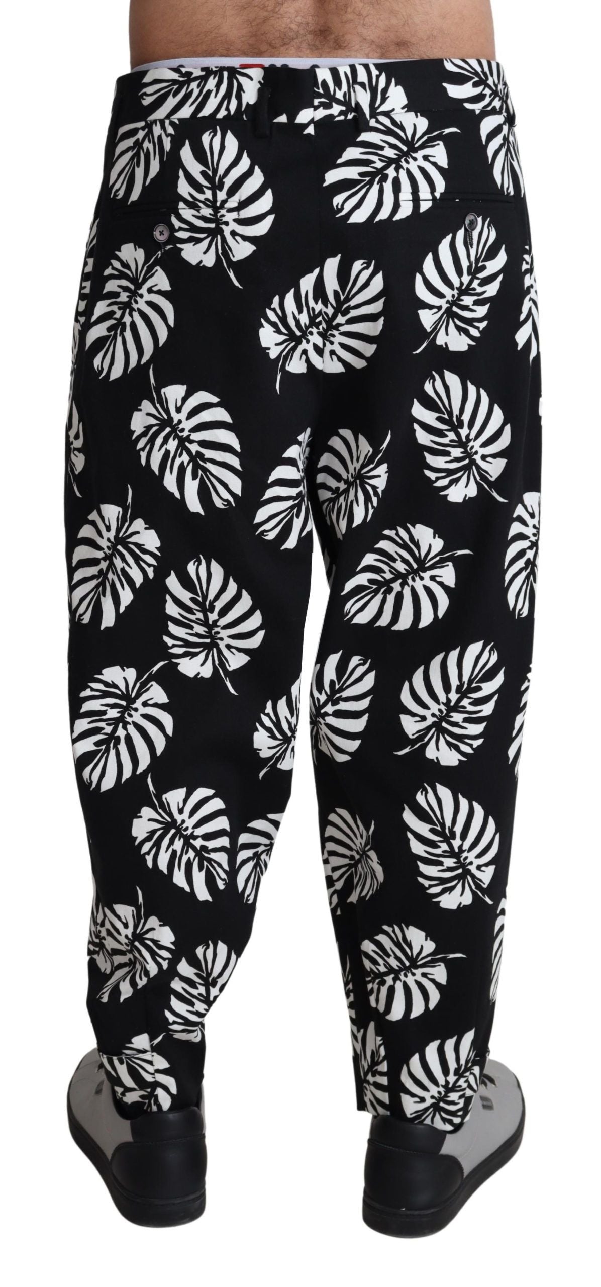 Zwarte blad katoenen stretch broek broek