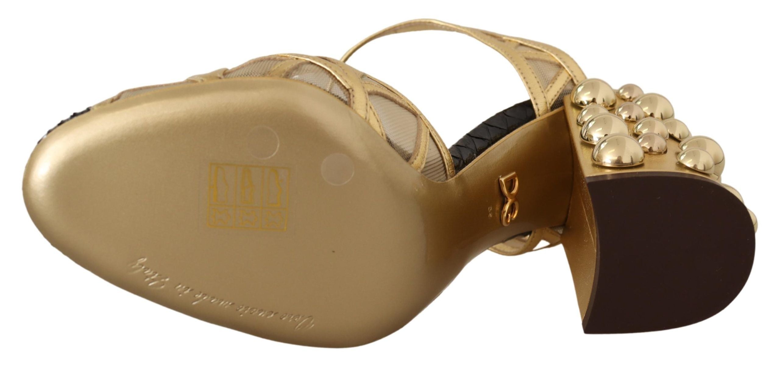 Zwarte gouden leren schoenen met enkelbandjes en studs