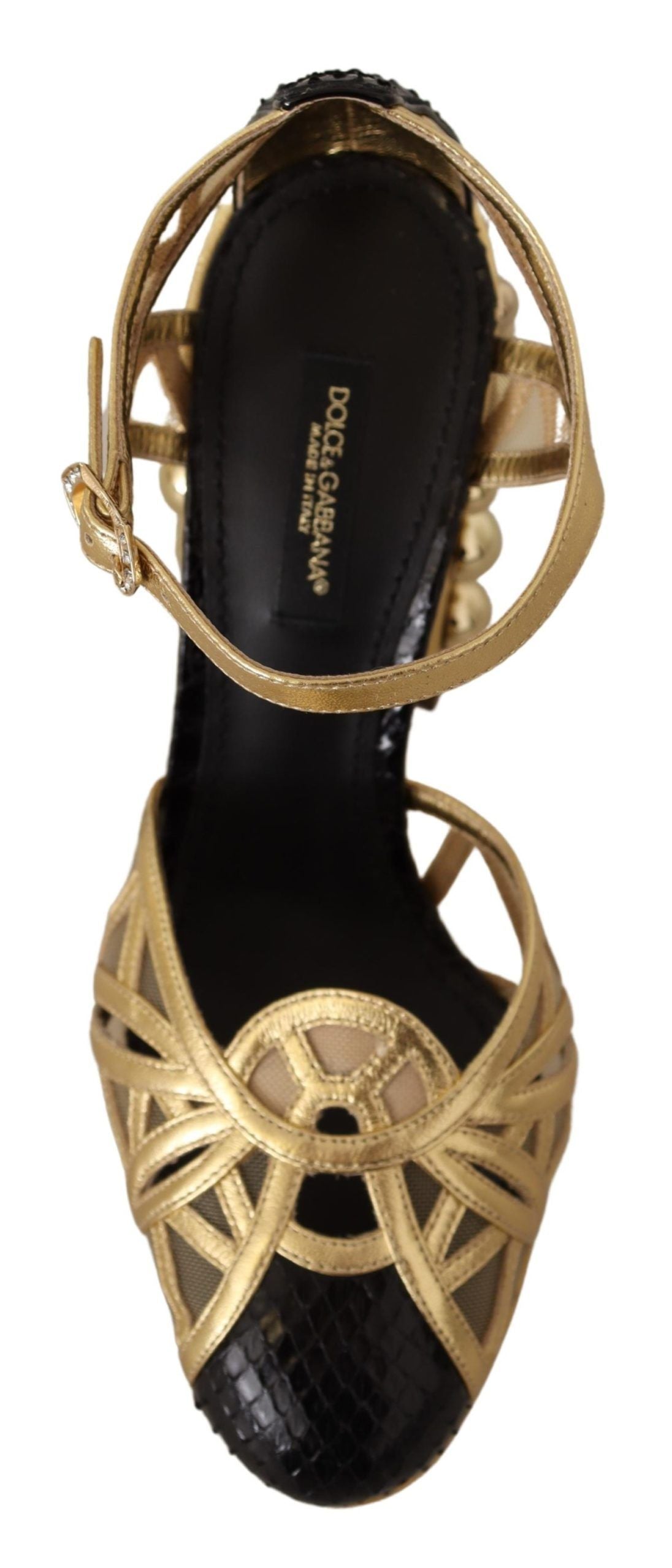 Zwarte gouden leren schoenen met enkelbandjes en studs