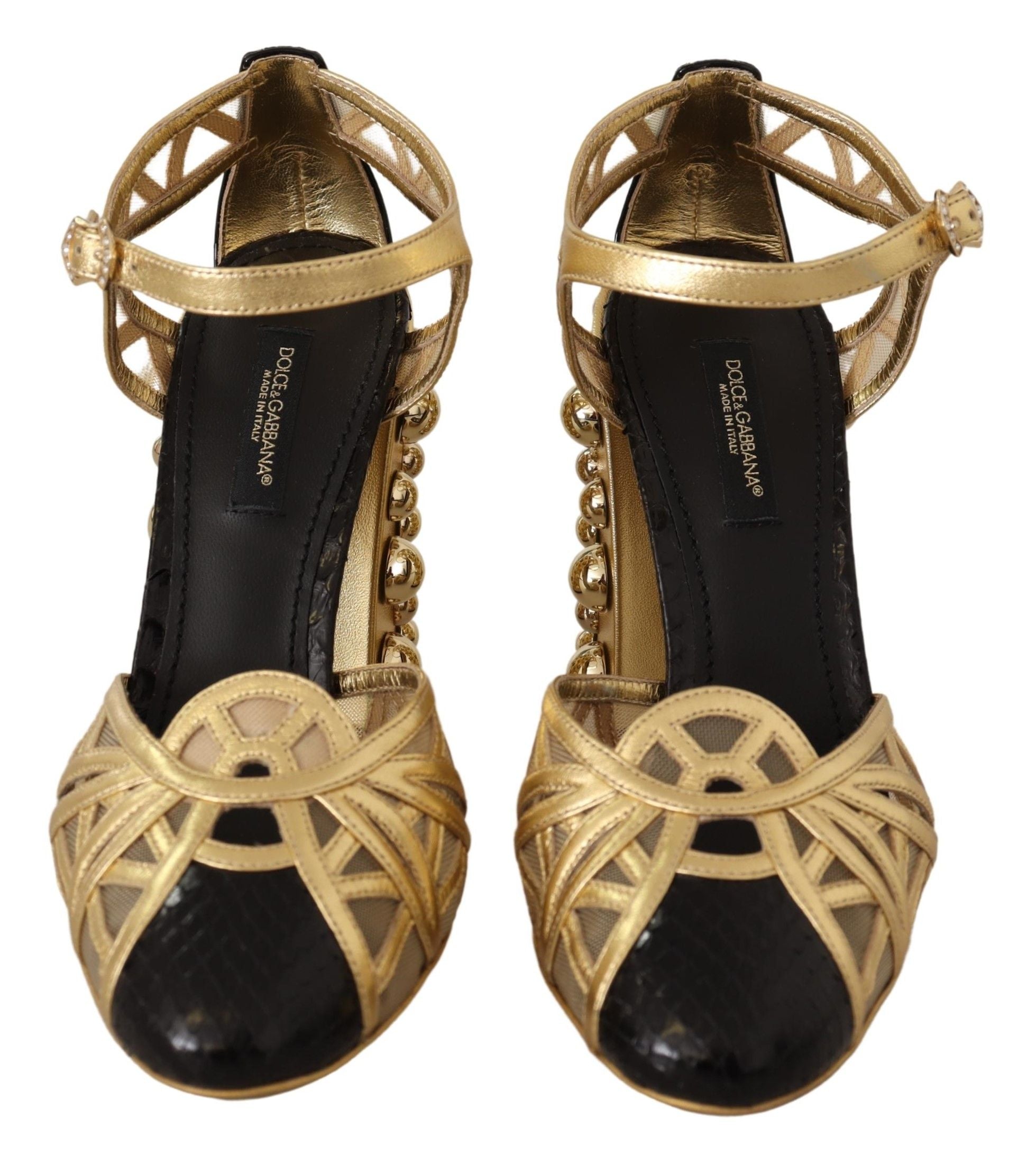 Zwarte gouden leren schoenen met enkelbandjes en studs