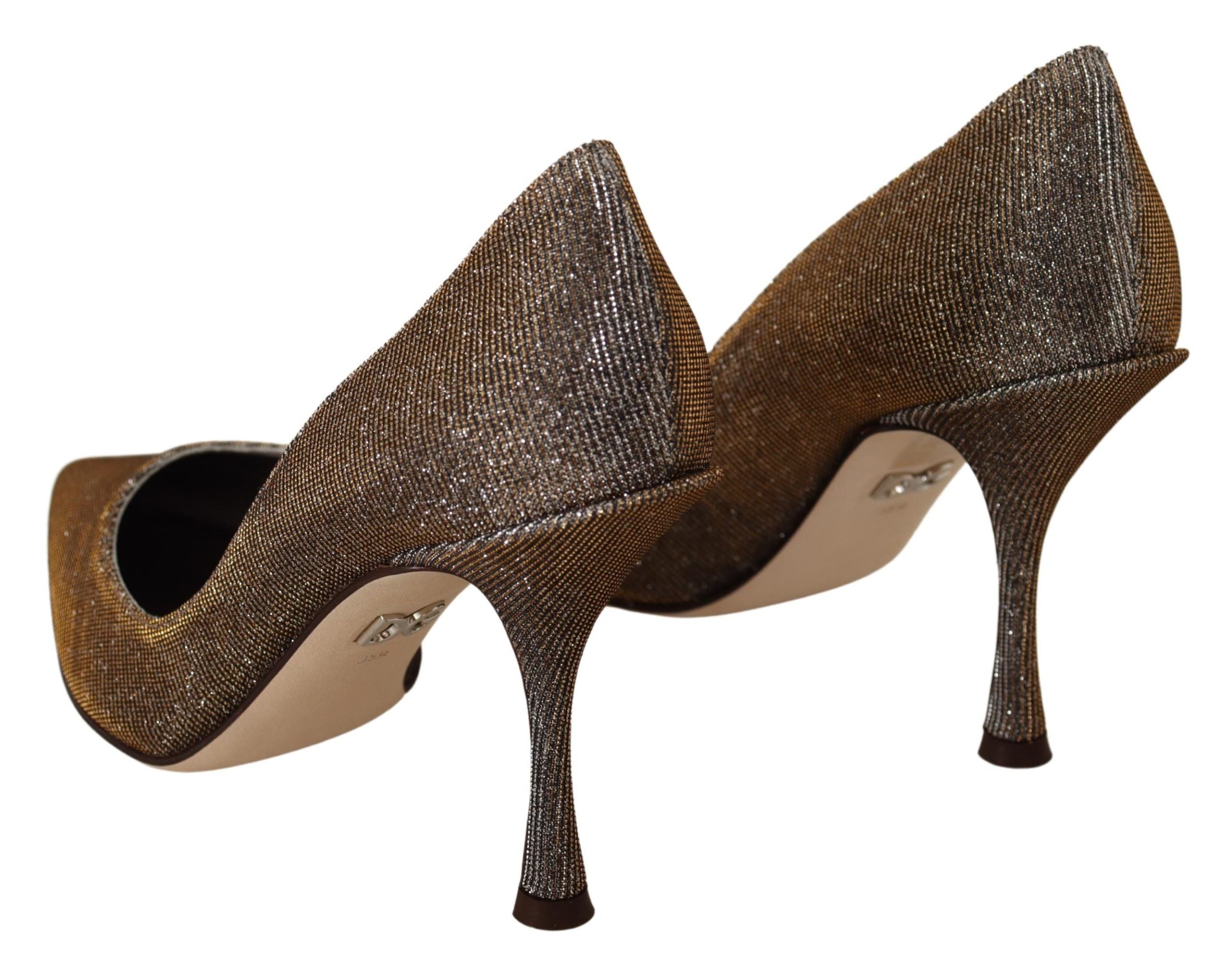 Goudkleurige stoffen hakken pumps schoenen