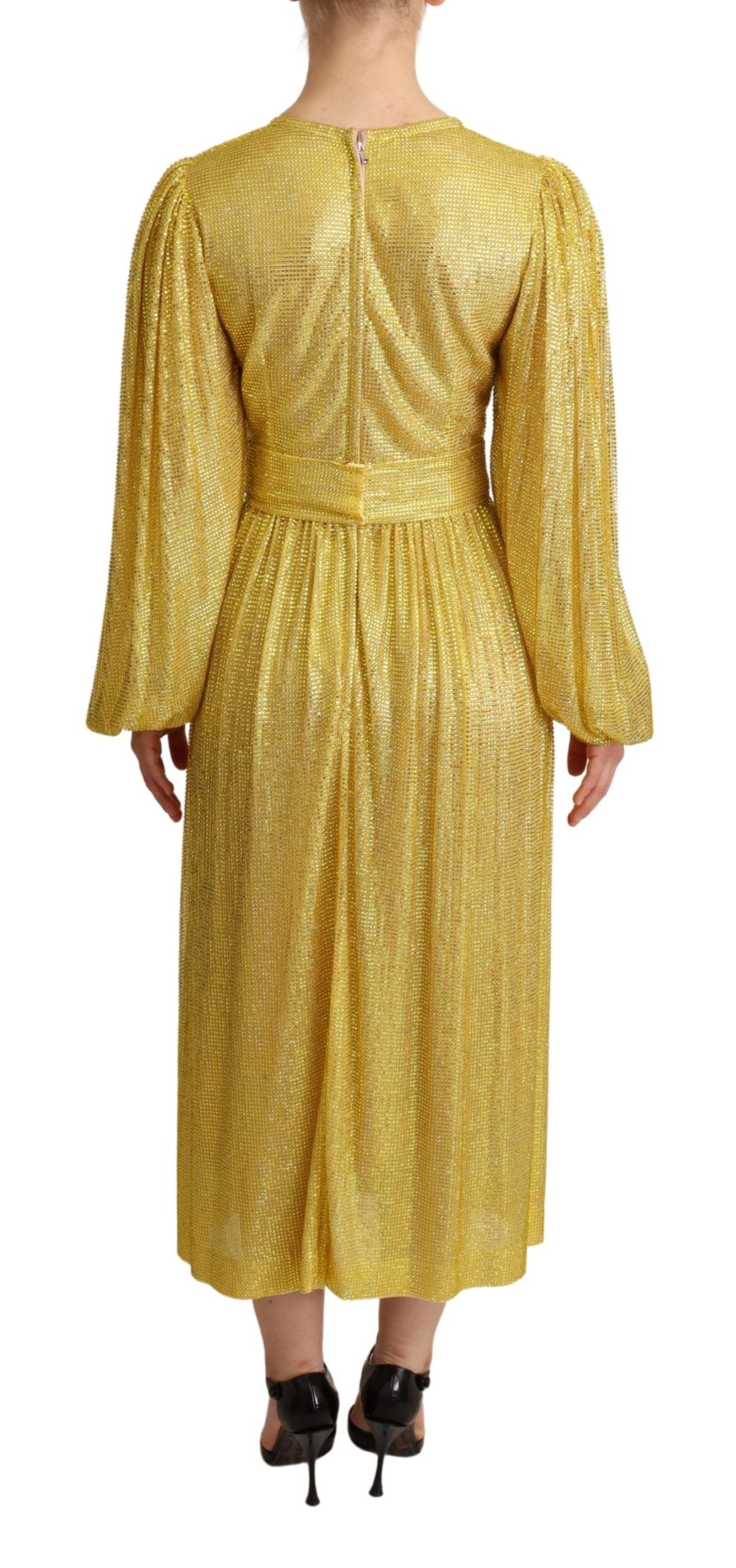 Gele geplooide maxi-jurk met kristalgaas