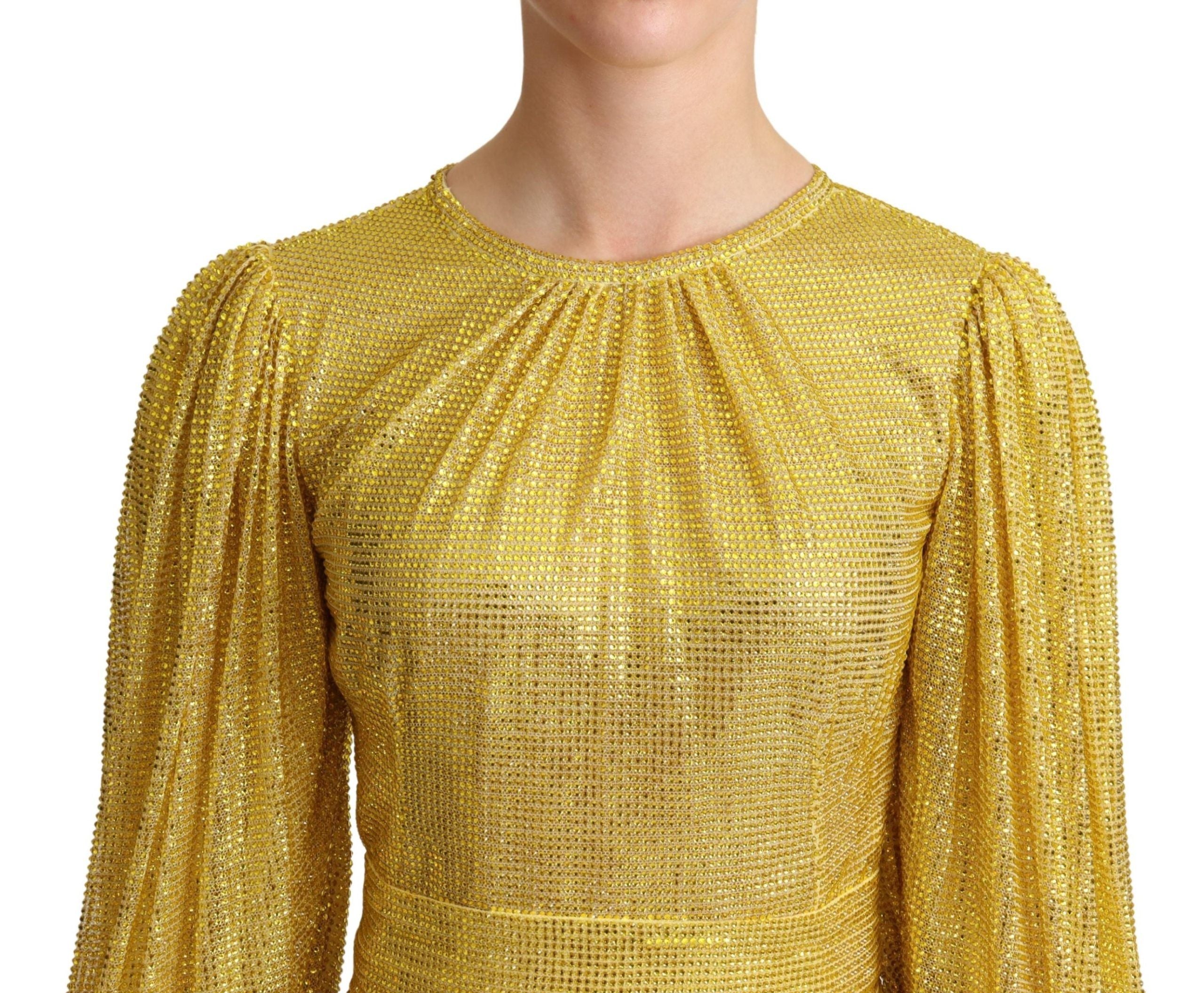Gele geplooide maxi-jurk met kristalgaas