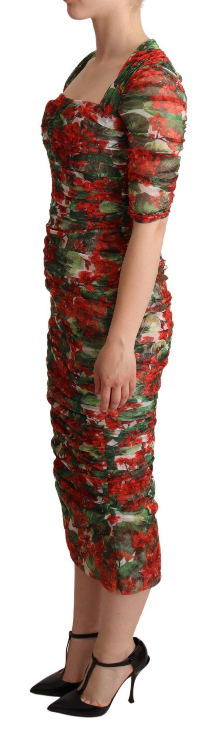 Rode bloemenprint tule mantel midi-jurk