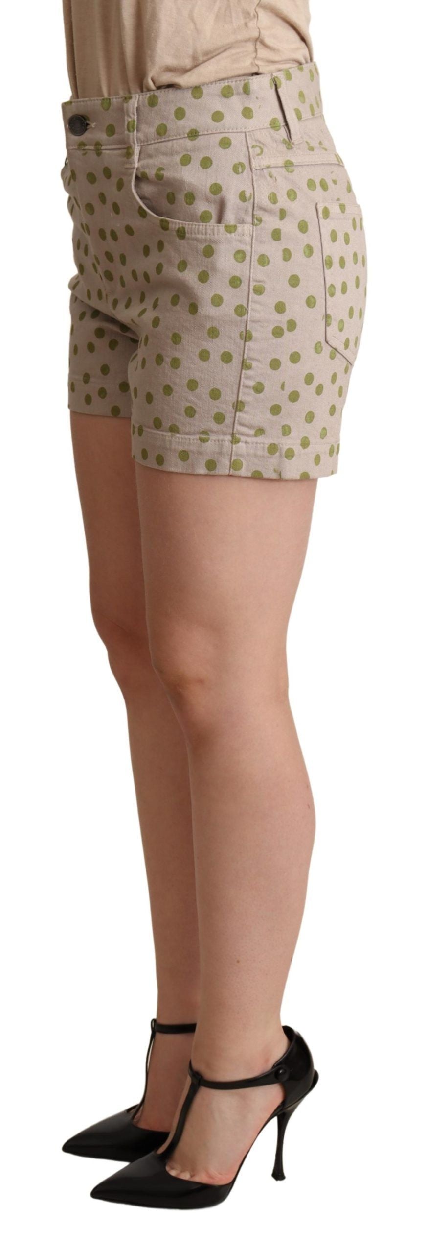 Beige denim shorts van katoenstretch met stippen