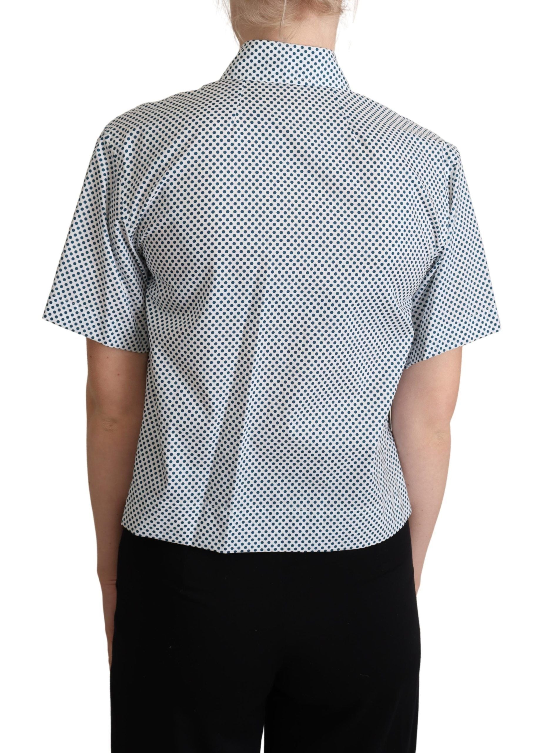 Witblauw katoenen overhemd met stippen