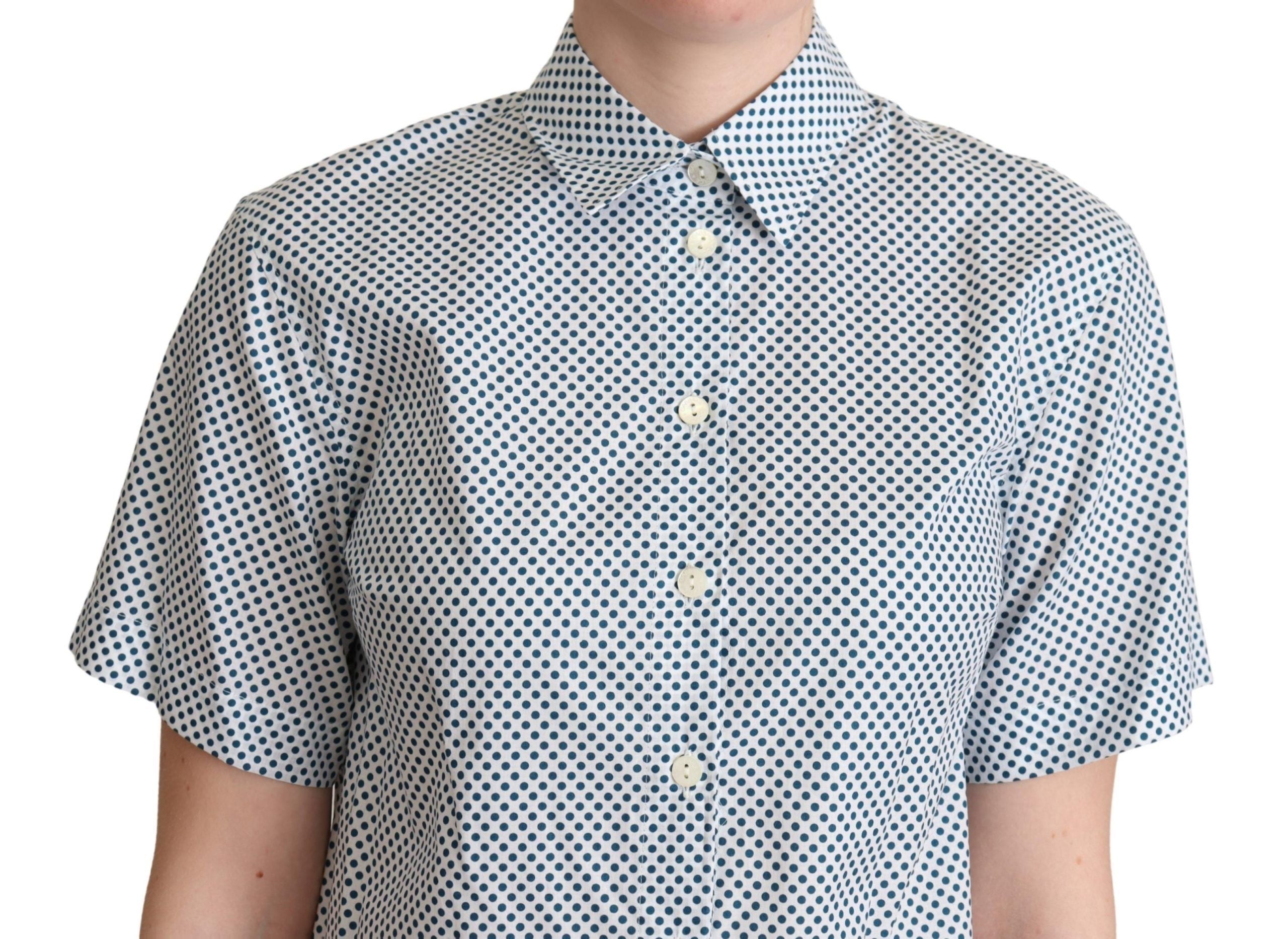 Witblauw katoenen overhemd met stippen