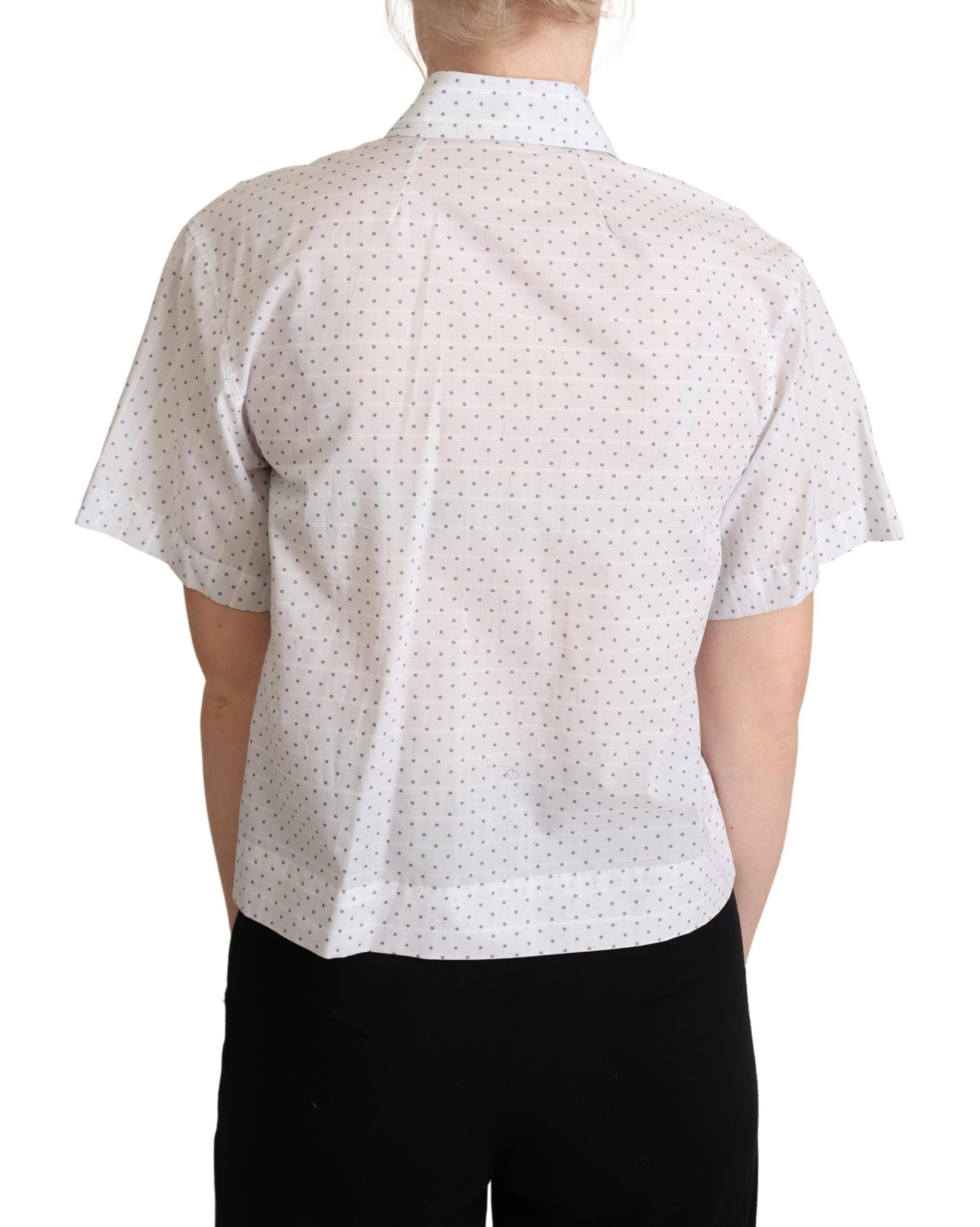 Wit zwart stippen kraag blouse shirt