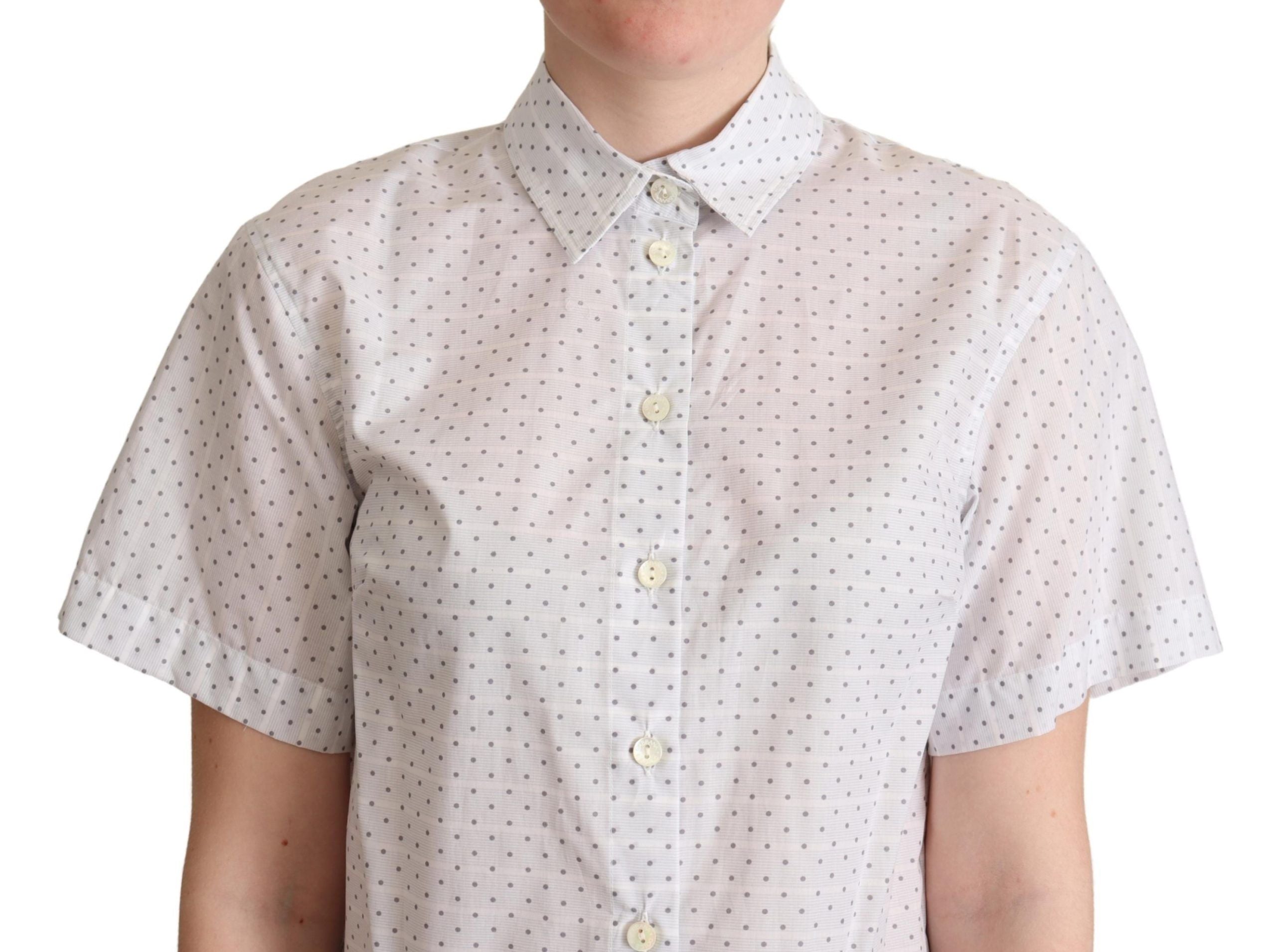 Wit zwart stippen kraag blouse shirt
