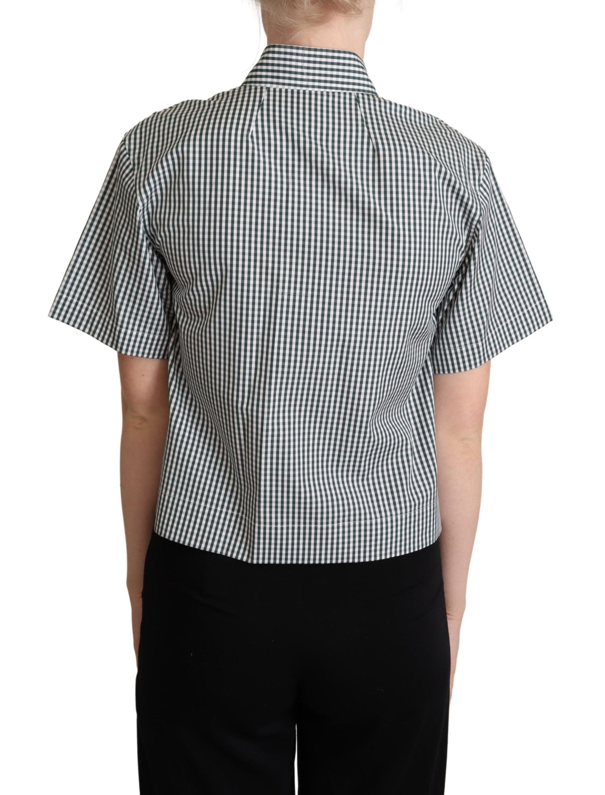 Witgroen katoenen geruit overhemd blouse top