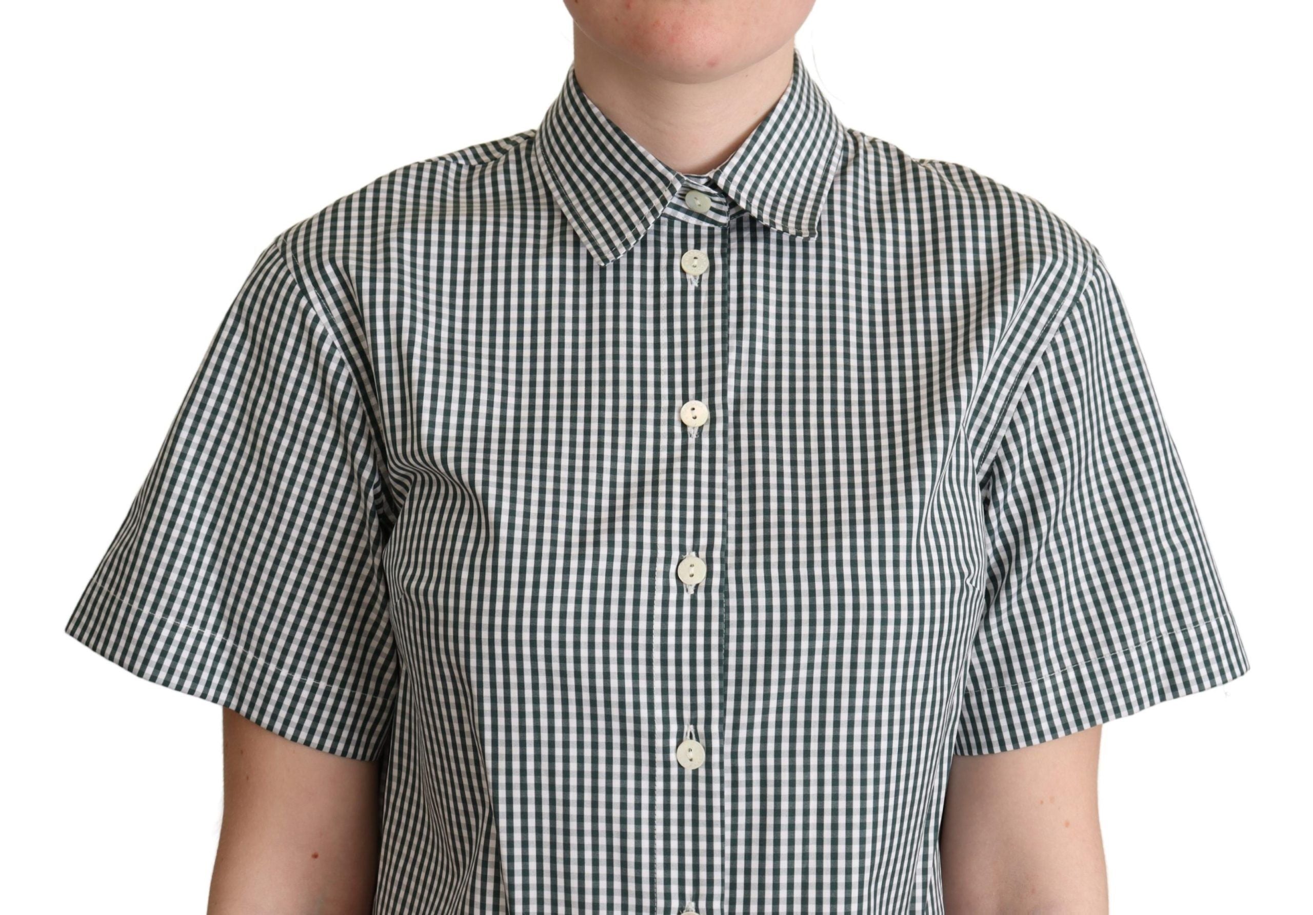 Witgroen katoenen geruit overhemd blouse top
