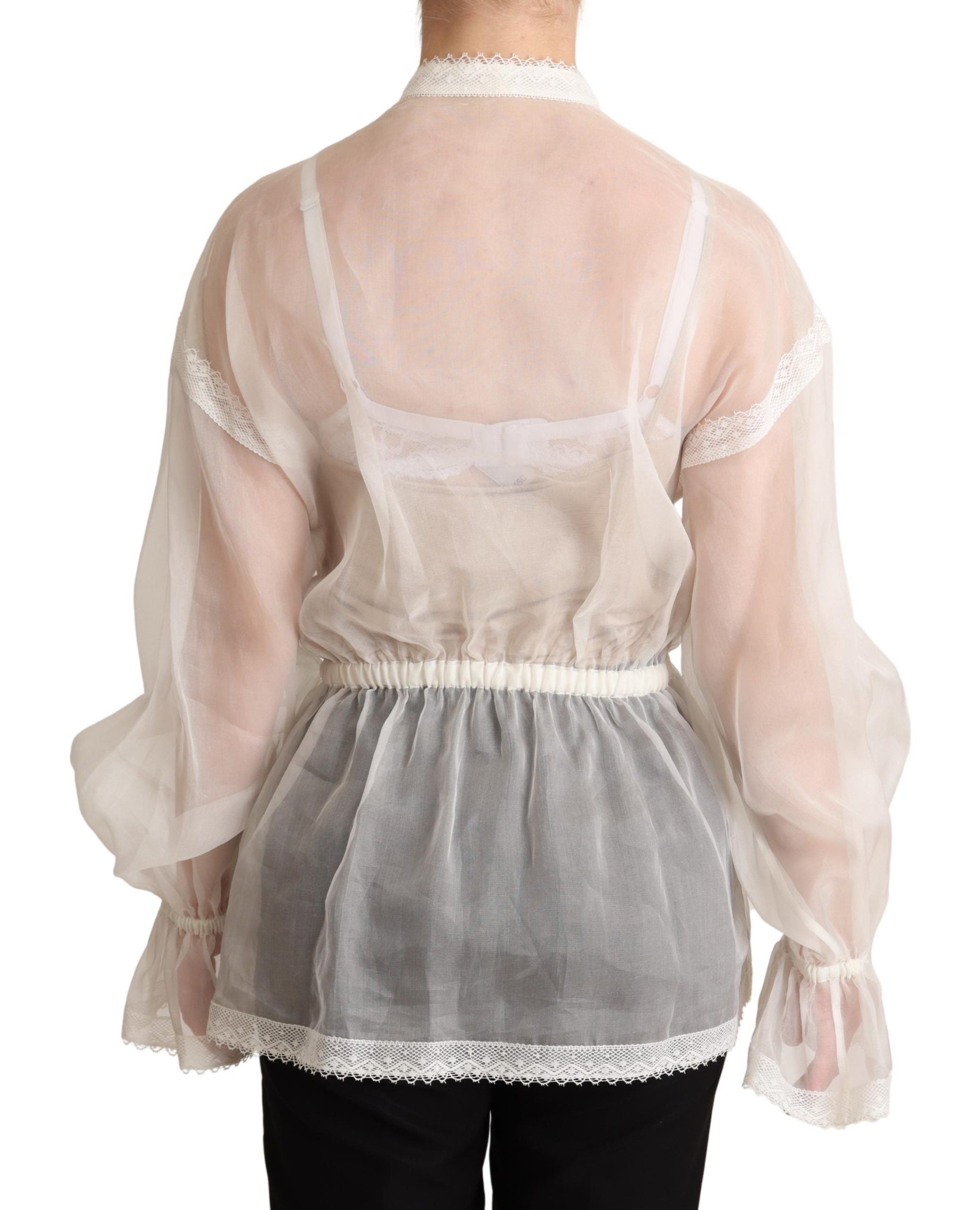 Witte Ascot kraag blouse top met lange mouwen